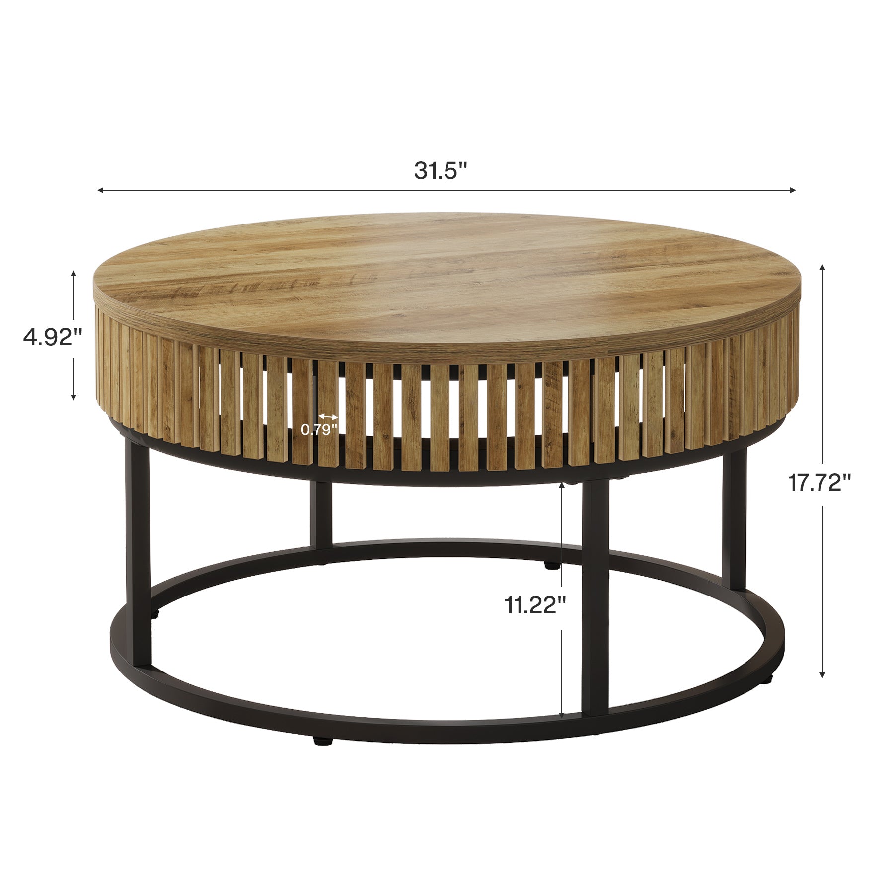 Tribesigns 31.5-Inch Round Coffee Table, Farmhouse Cocktail Table with Black Metal Legs for Living Room