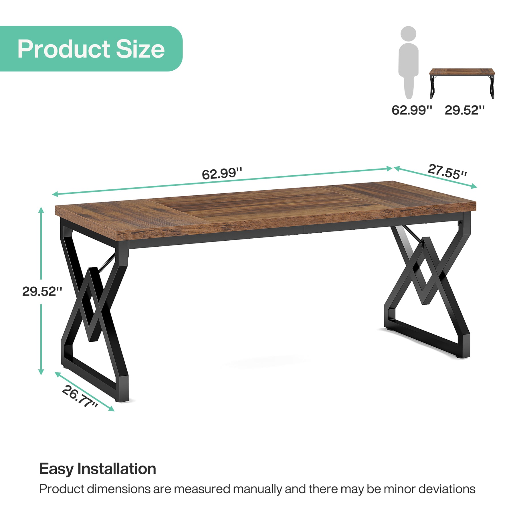 Tribesigns 63-Inch Large Office Desk, Industrial Computer Executive Desk with Extra Thick Wood-Look Top and Metal Frame for Home Office