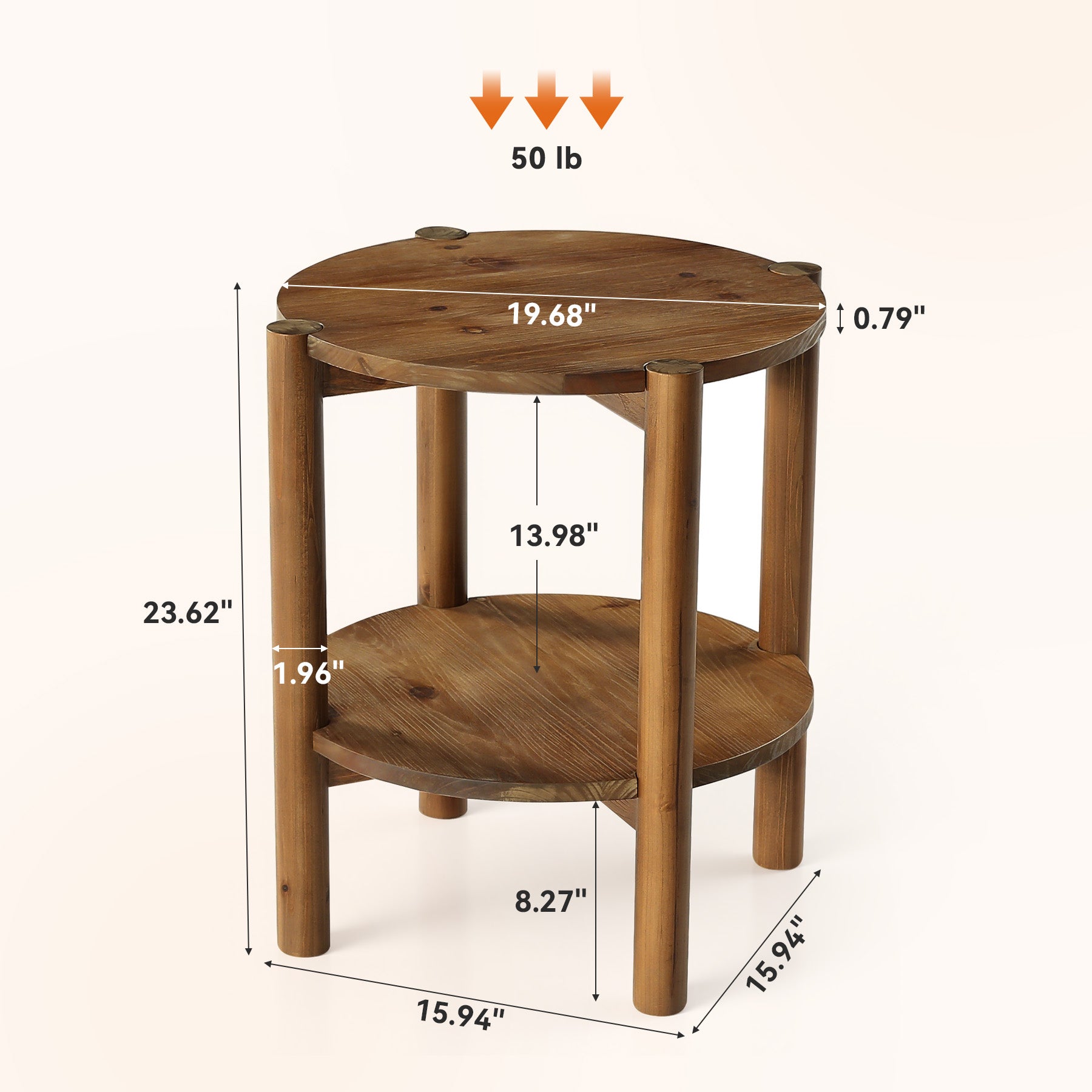 Tribesigns 19.68-Inch Solid Wood Round Side Table with Shelf, Farmhouse End Table for Bedroom