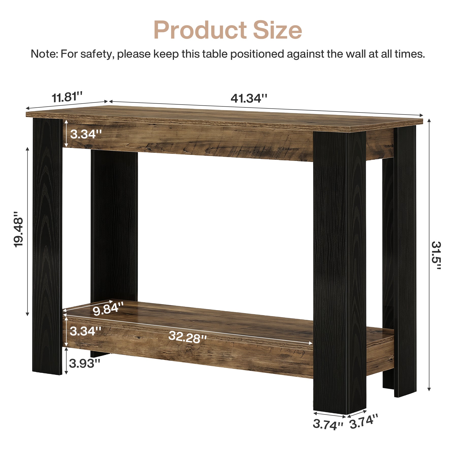 41-Inch Narrow Console Table with 2-Tier Open Storage, Modern Farmhouse Sofa Table for Entryway