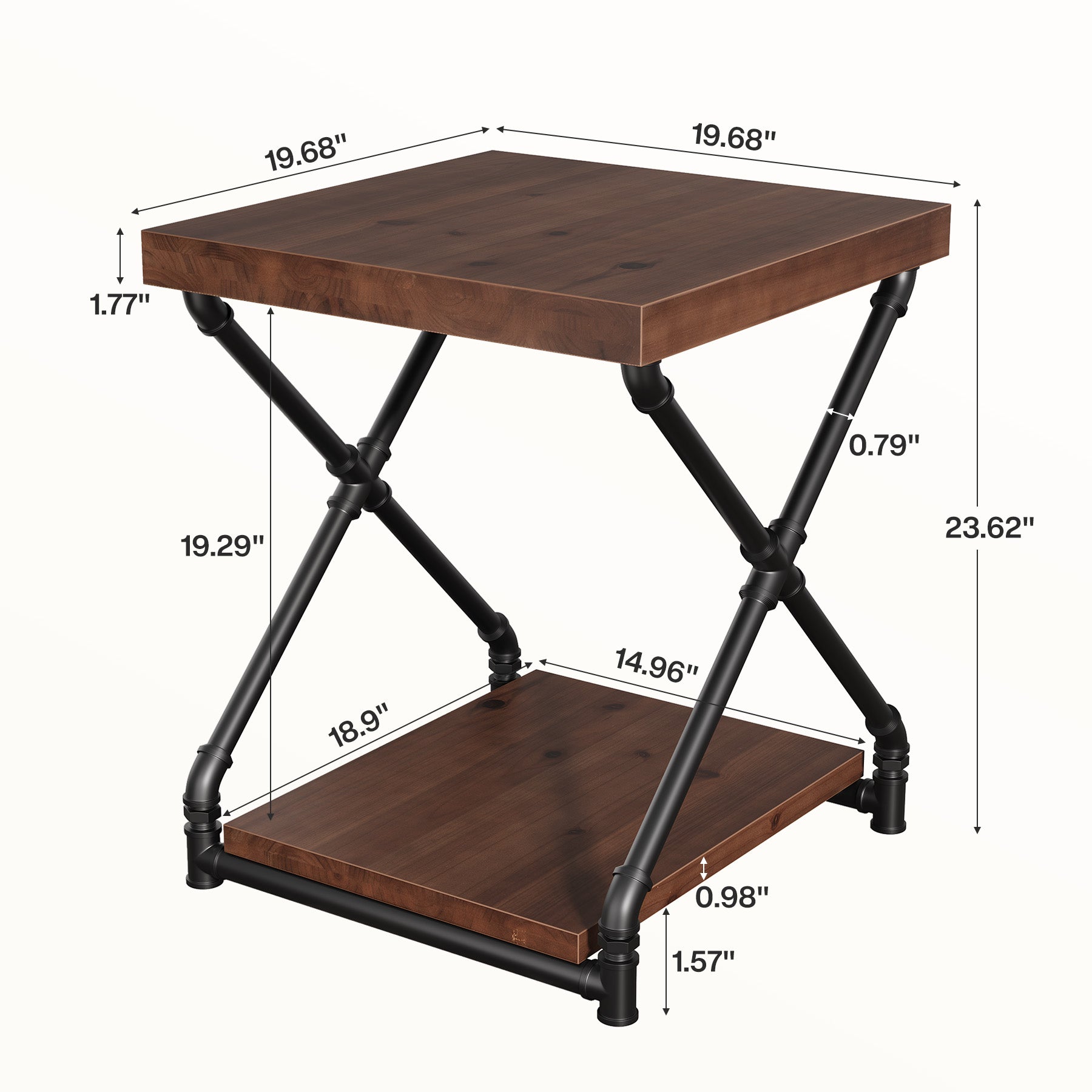 Solid Wood End Table with Storage Shelf and X-Shaped Legs, Small Wood Nightstand
