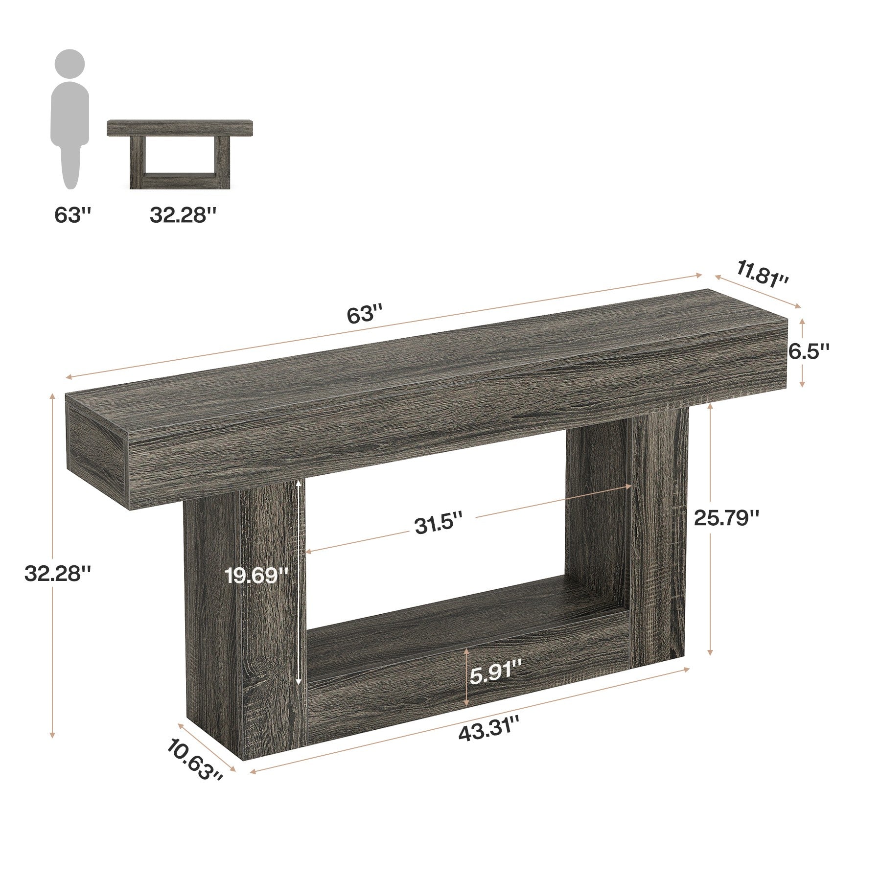 Distressed Wood Console Table 63" - 2-Tier Sofa & Entry Table