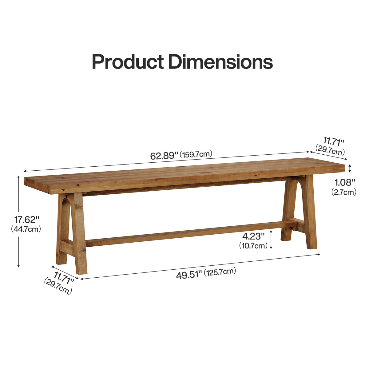Tribesigns 63-Inch Solid Wood Dining Bench, Farmhouse Kitchen Bench for Dining Room