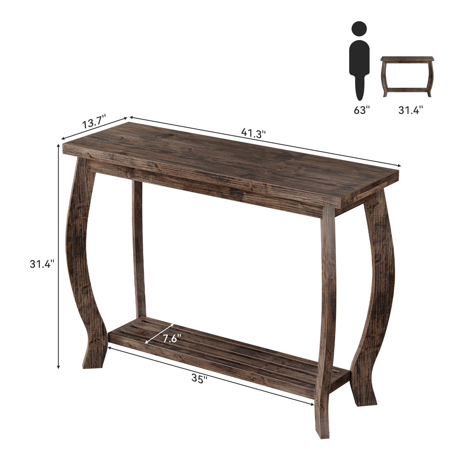 41.3 Inch Solid Wood Console Table with Curved Legs, Farmhouse Entryway Table with Shelf