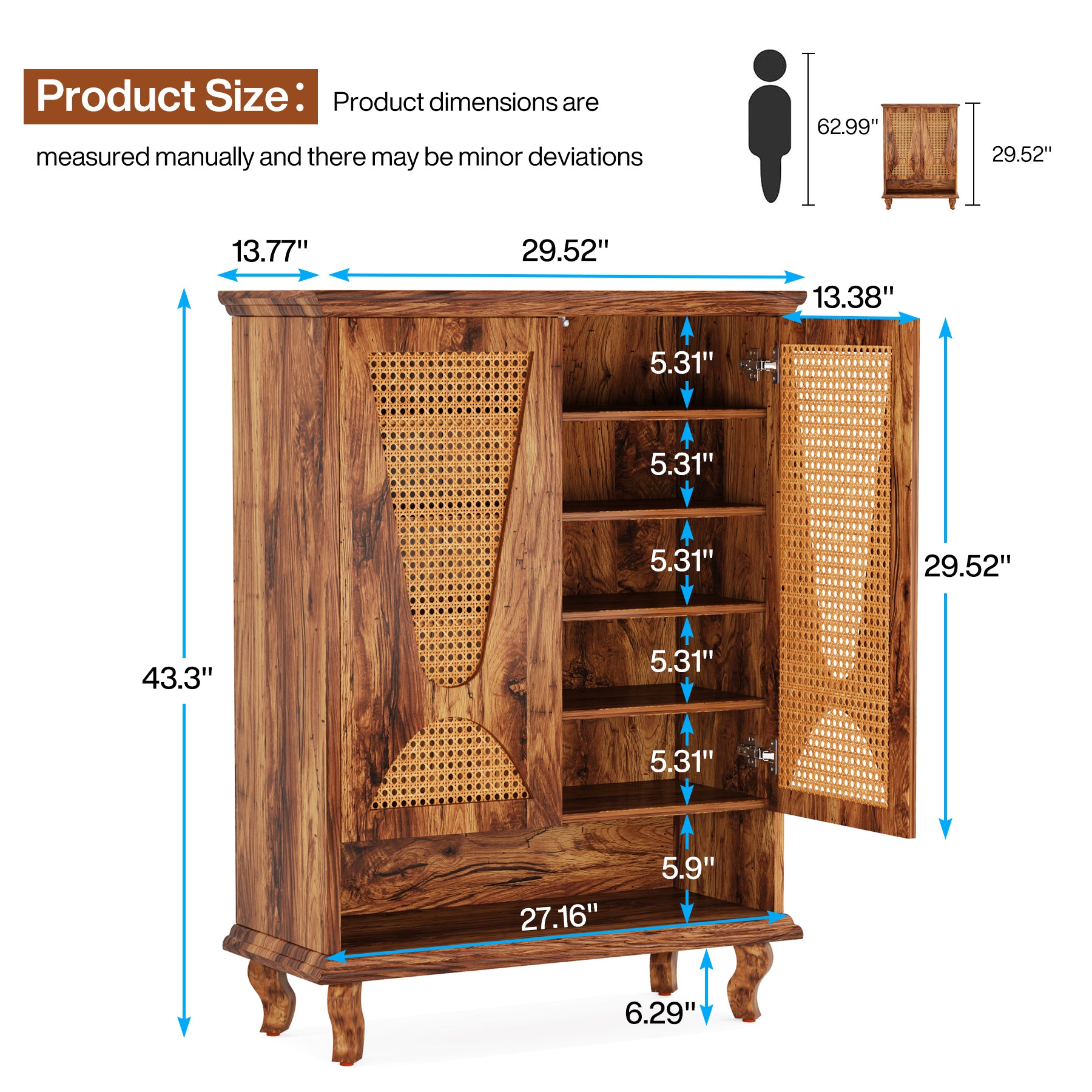 Tribesigns Rattan Shoe Cabinet, 5-Tier Hidden Shoe Storage for Entryway