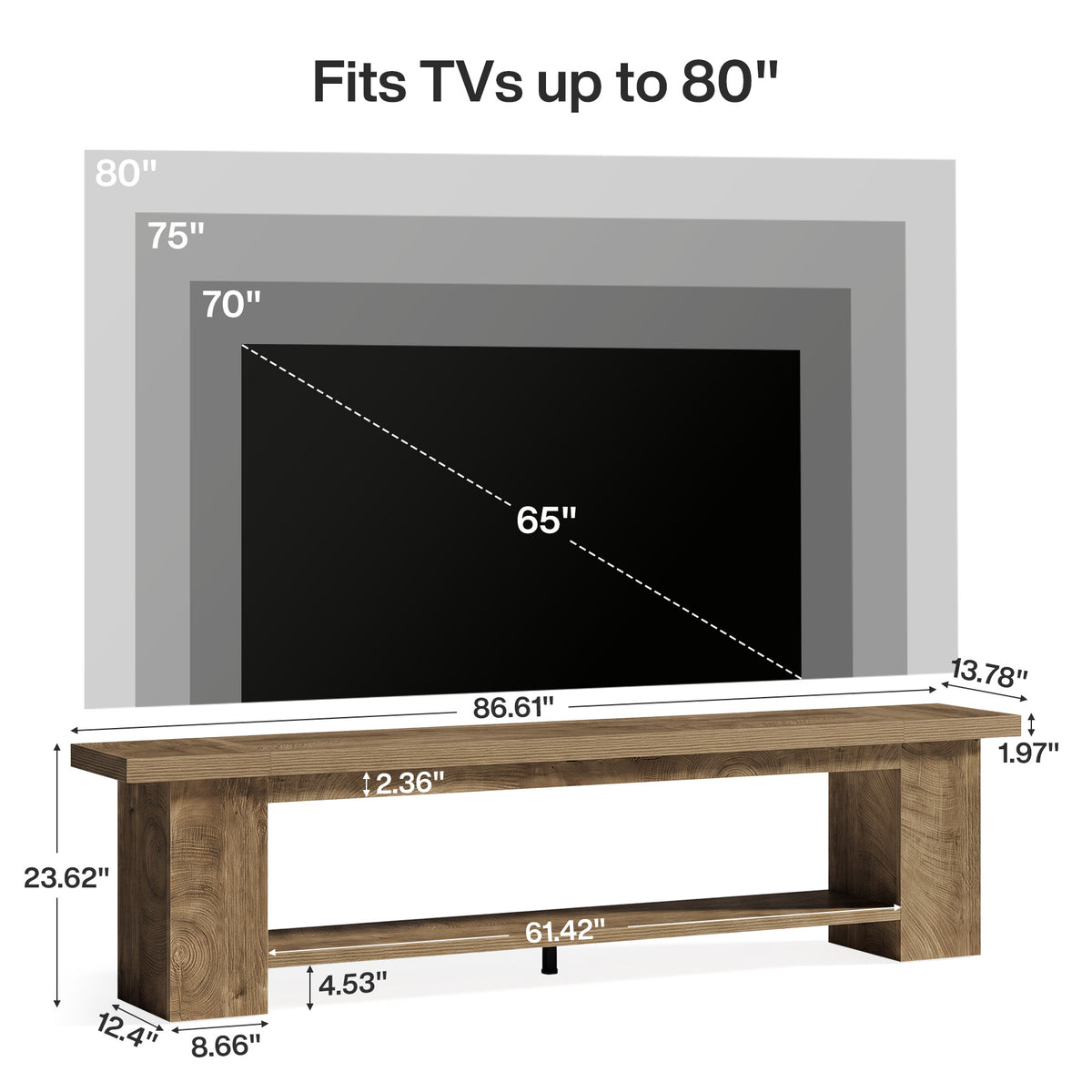 Tribesigns 86.6" Extra Long TV Stand with 2-Tier Storage, Media Console for 65-90" TVs