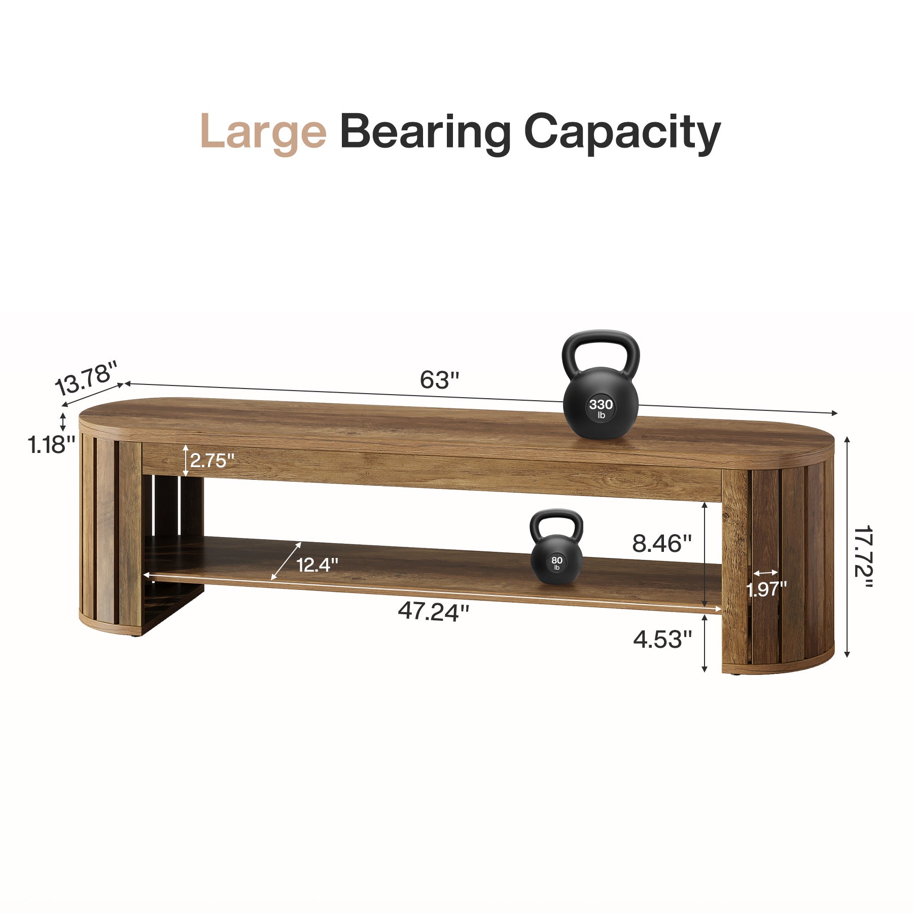 63-Inch Wooden Dining Bench with Arc Slat Legs, Farmhouse Bench for Dining Room