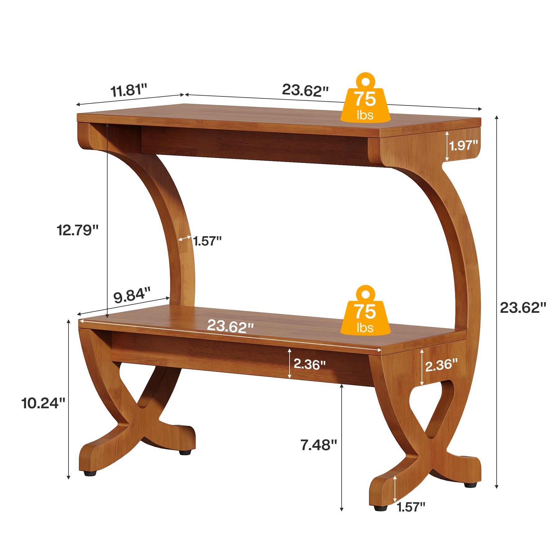 23.6-Inch Mid-Century Modern Nightstand with 2-Tier Storage and Curved Crossed Legs