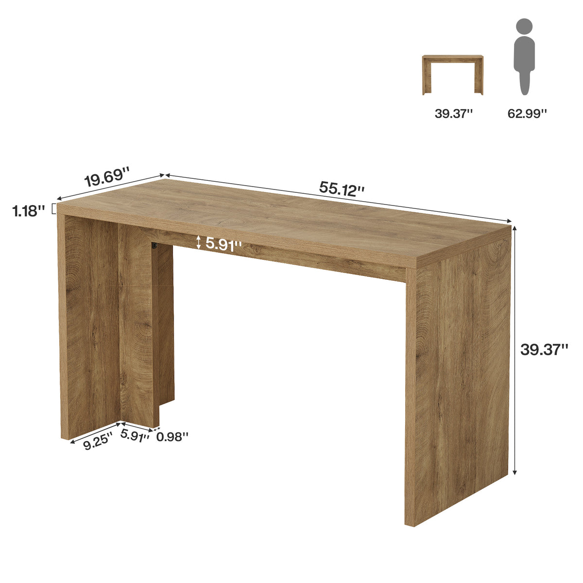 Tribesigns 55" Bar Table with Slim Top and Warm Wood Finish, Bar Height Table for Kitchen