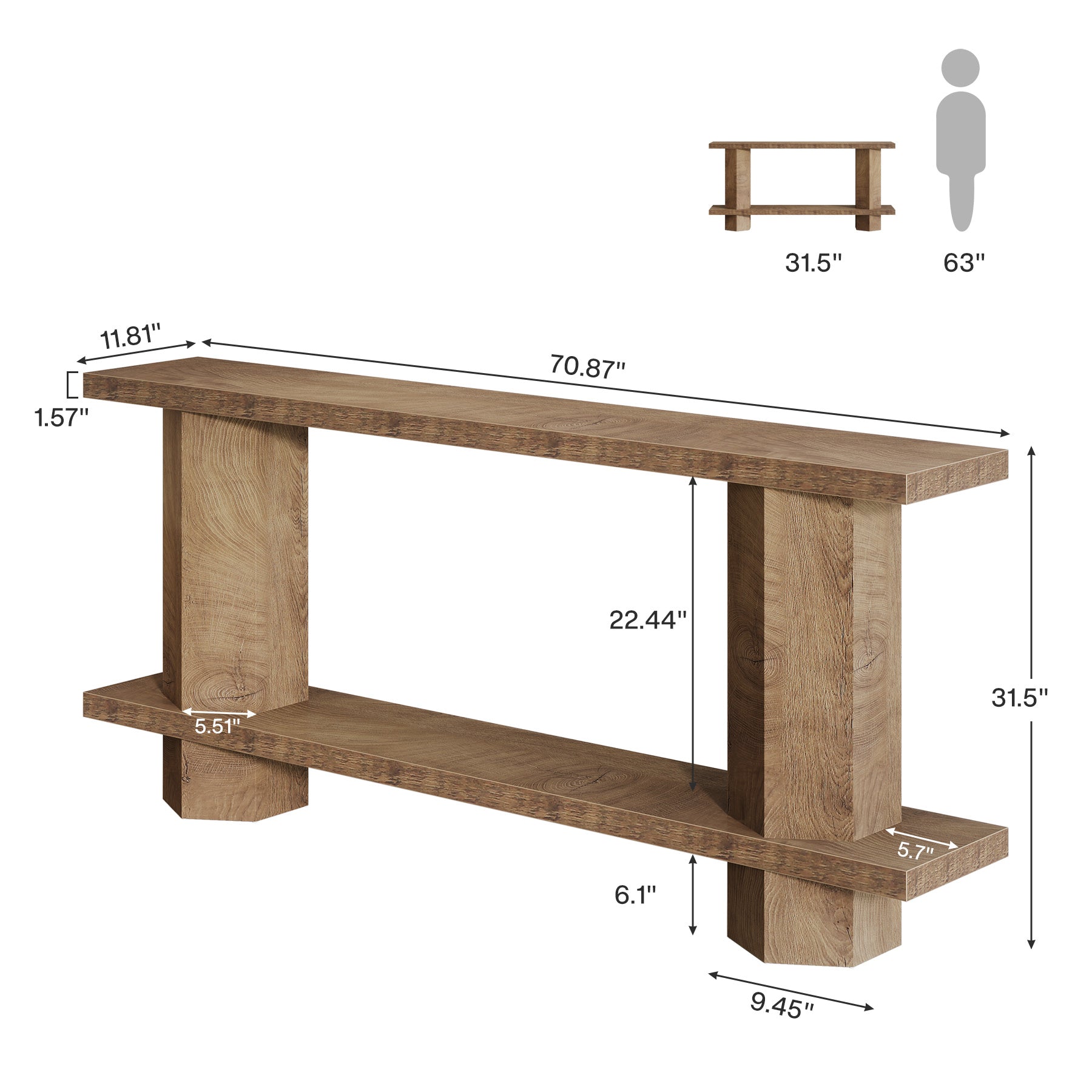 70.87-Inch Wooden Console Table for Entryway, Long Sofa Table Behind Couch