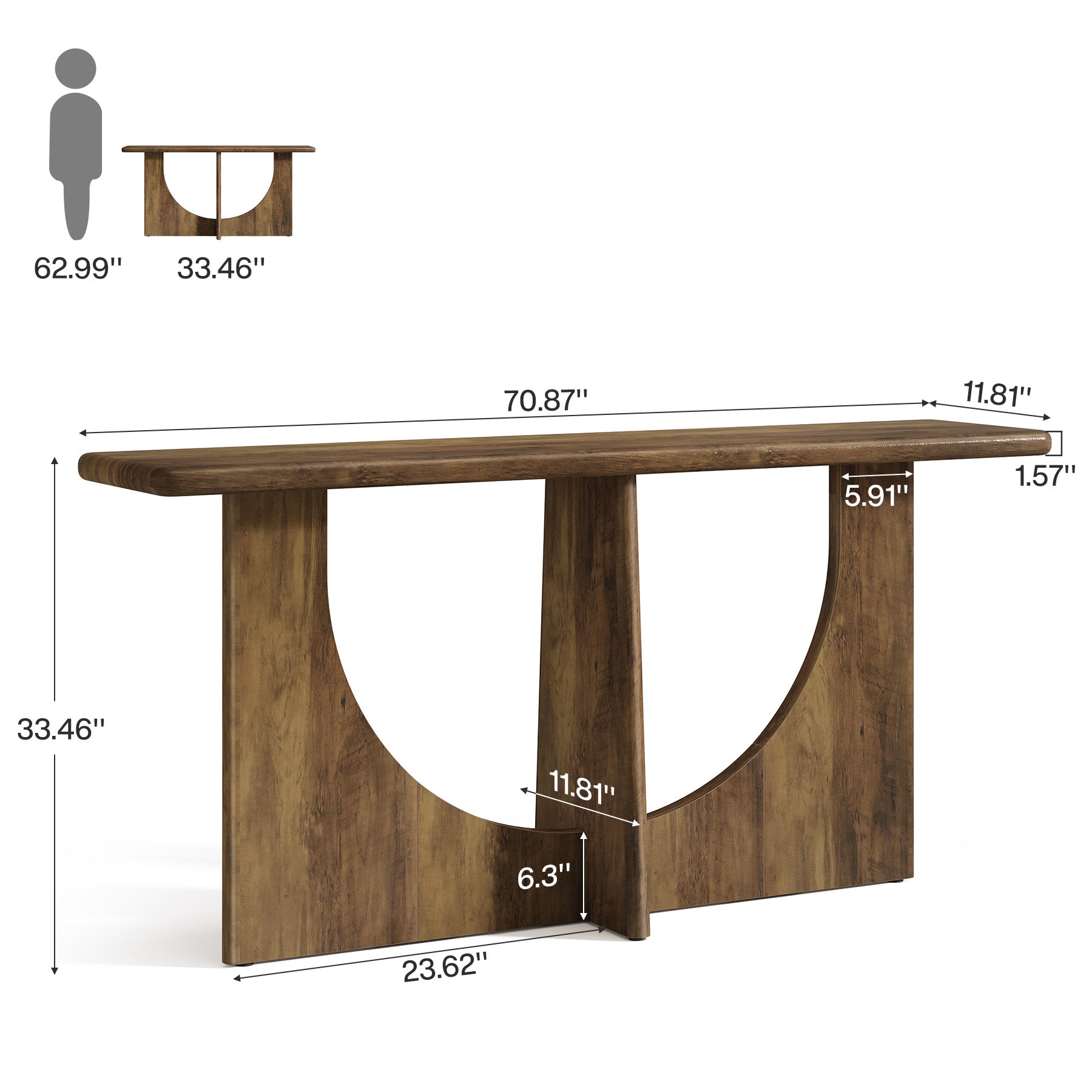 71-Inch Console Table for Entryway, Farmhouse Sofa Table with Geometric Frame