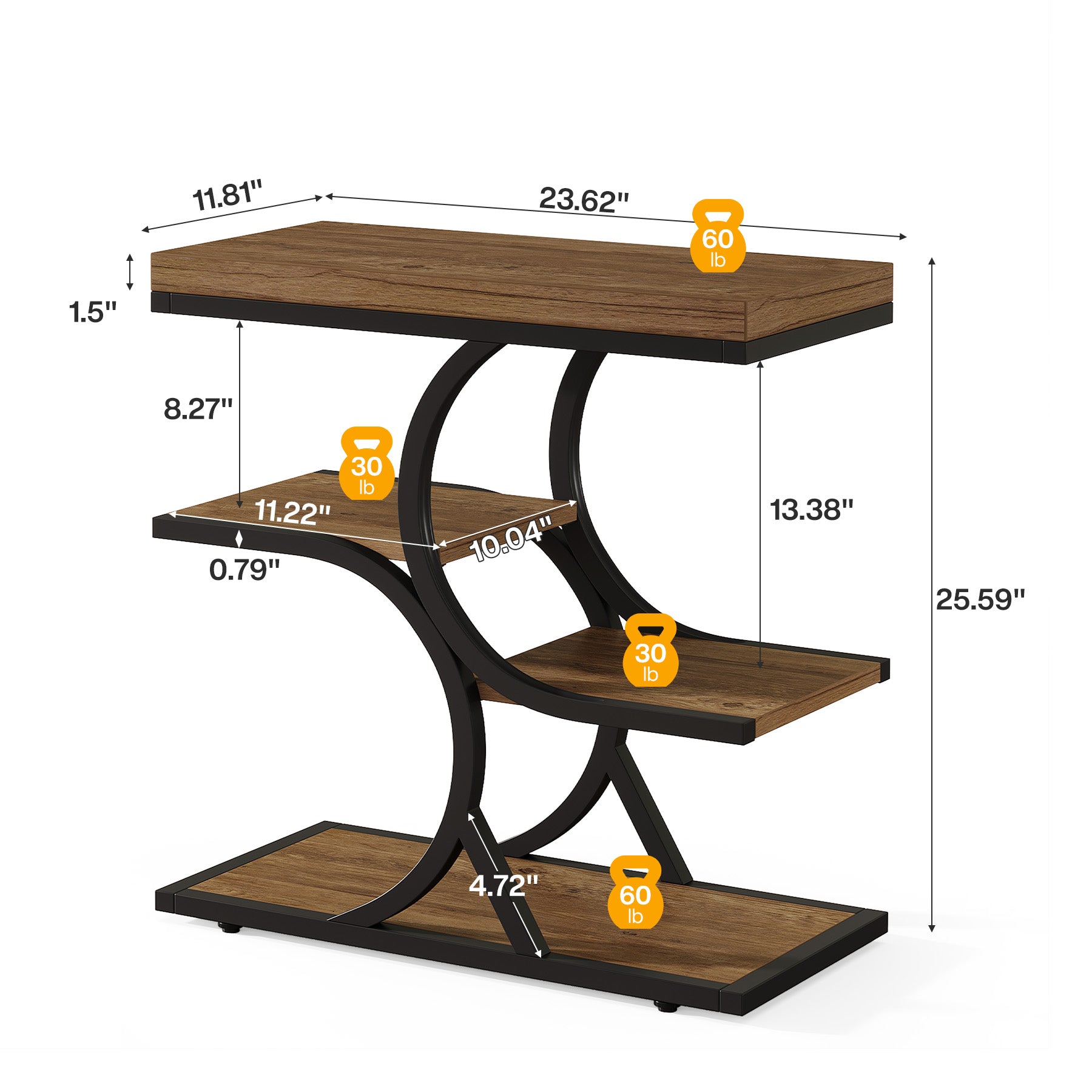 Tribesigns 23.6-Inch Narrow Side Table with 4-Tier Storage, Industrial End Table for Small Spaces