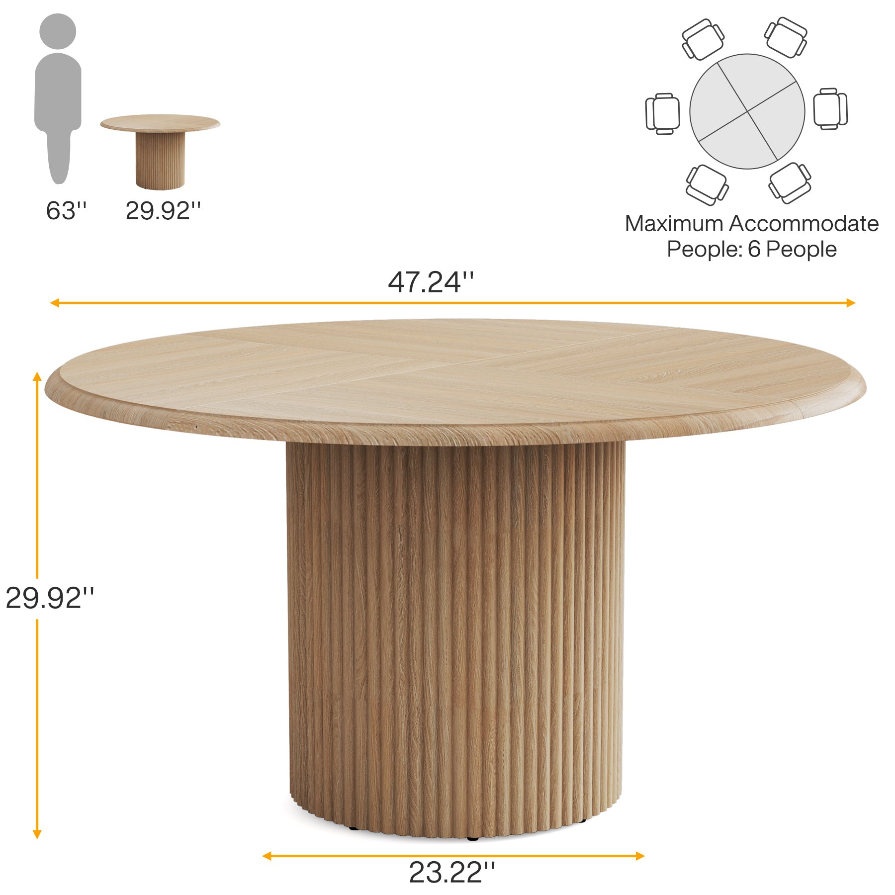 Modern Round Dining Table, 47-Inch 4-Seater with Metal Base