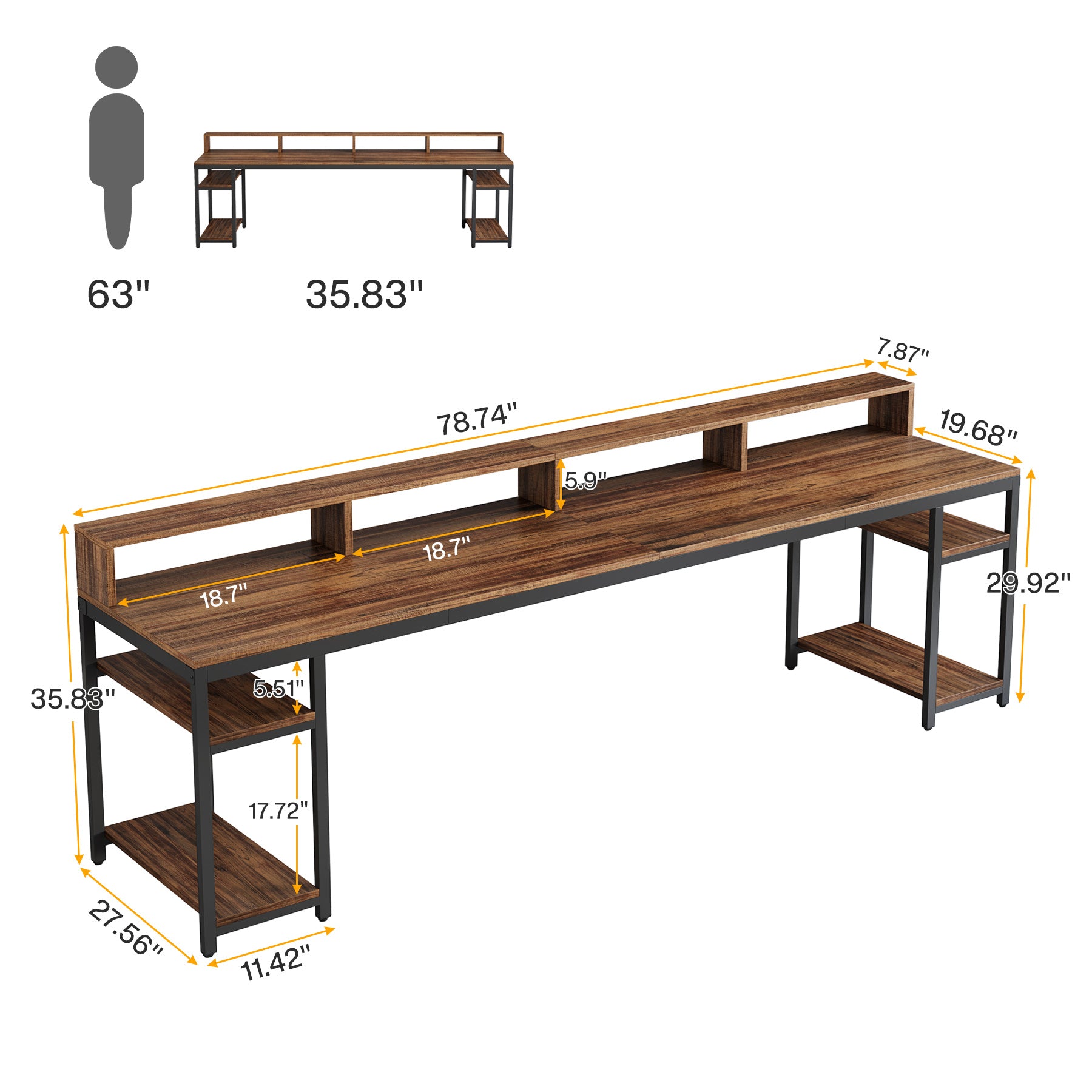 78.74" Two Person Desk with Monitor Stand, Double Computer Desk for Home Office Gaming Study