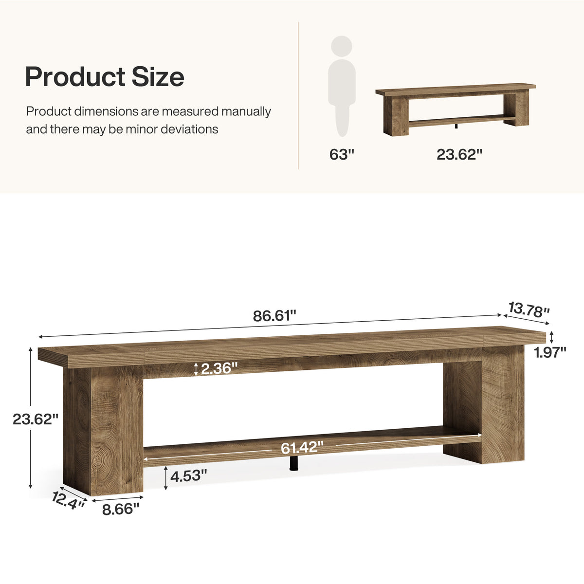 Tribesigns 86.6" Extra Long Entryway Bench with 2-Tier Shoe Storage, Storage Bench for Hallway