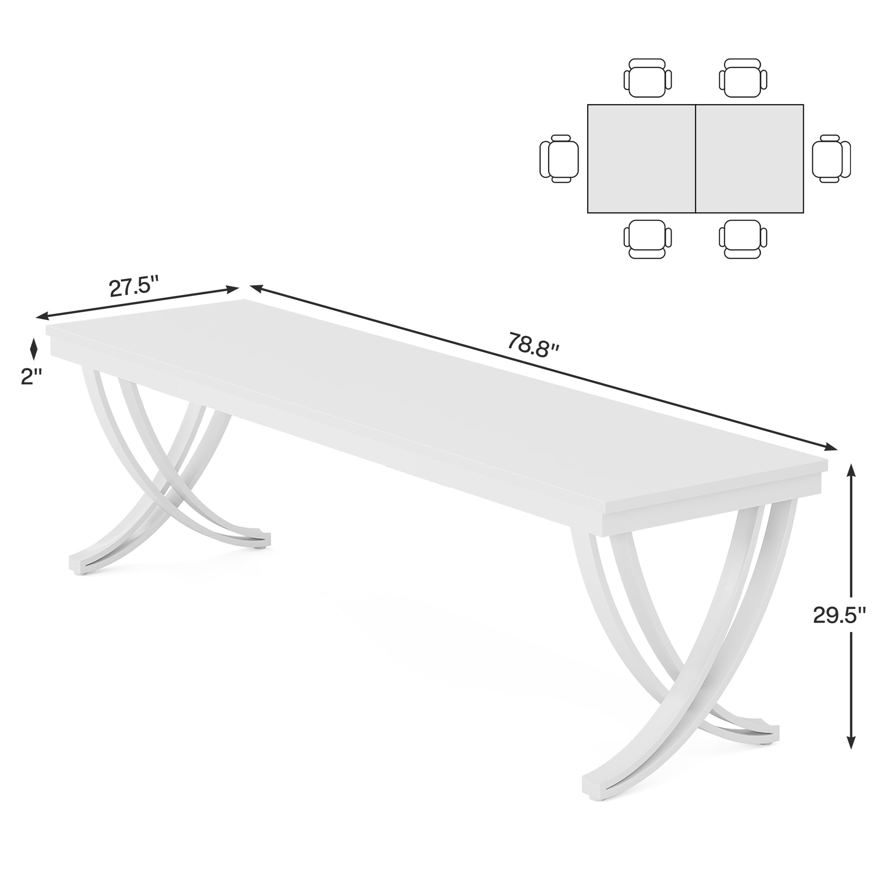 6.5FT Conference Table for 6-8 People, 78-Inch Rectangular Table with Metal Frame