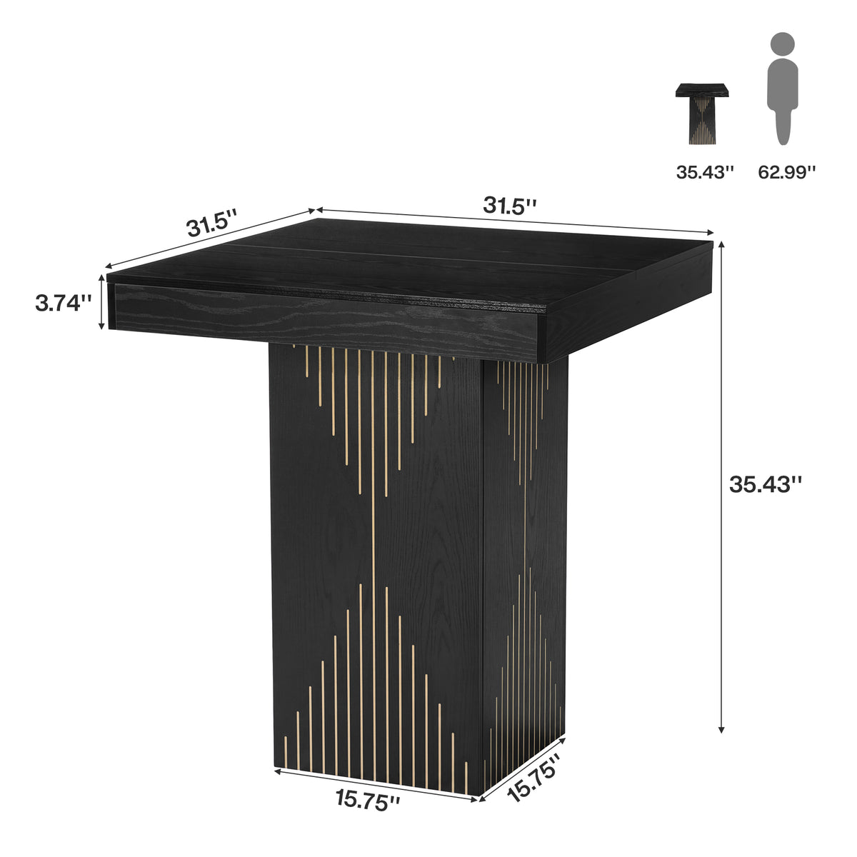 31.5 Inch Square Bar Height Table with Pedestal Base, High Top Dining Table for Kitchen and Home