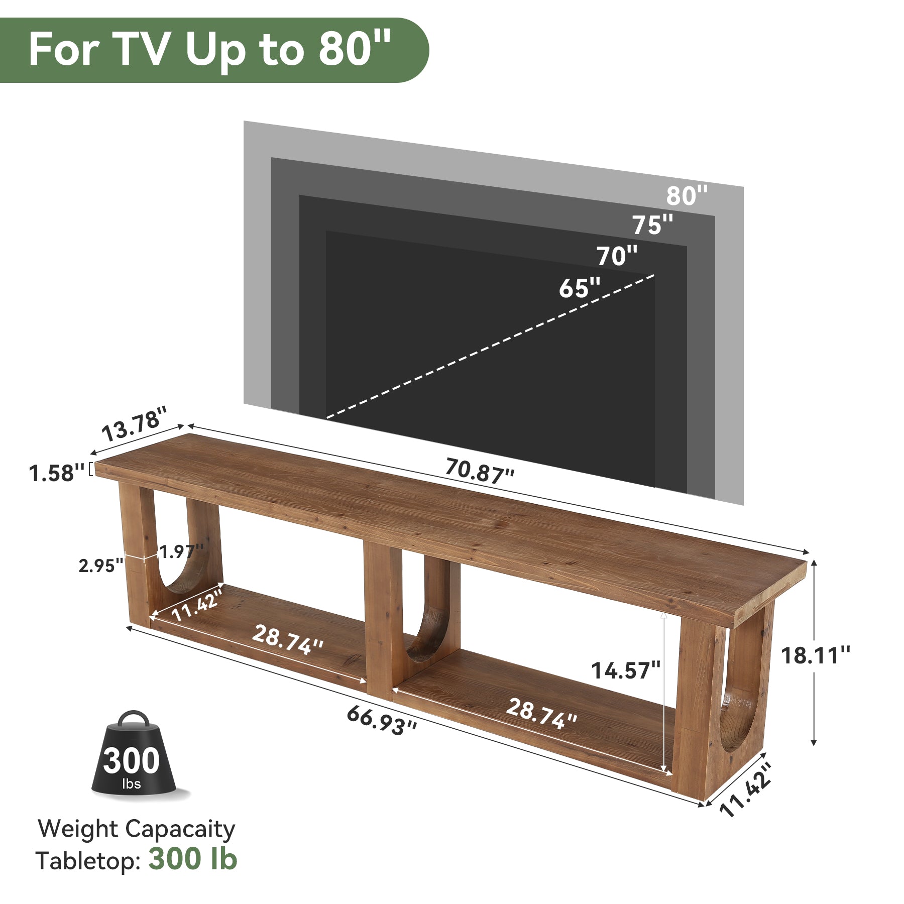 Tribesigns 70-Inch Solid Wood TV Stand with 2-Tier Storage, Farmhouse Media Console for Living Room