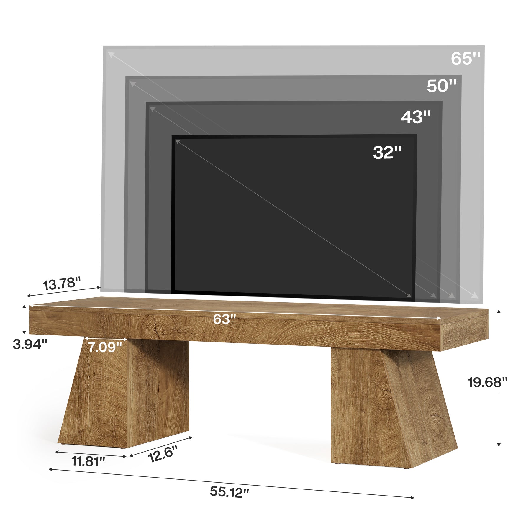 Tribesigns 63-Inch Farmhouse TV Stand for 55-75 Inch TVs with Double Geometric Pedestal, Media Console for Living Room and Bedroom