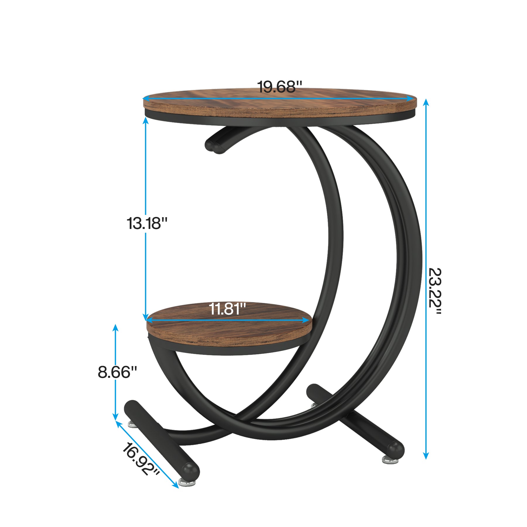 19.68" Round End Table with Storage, 2 Tier Industrial Side Table