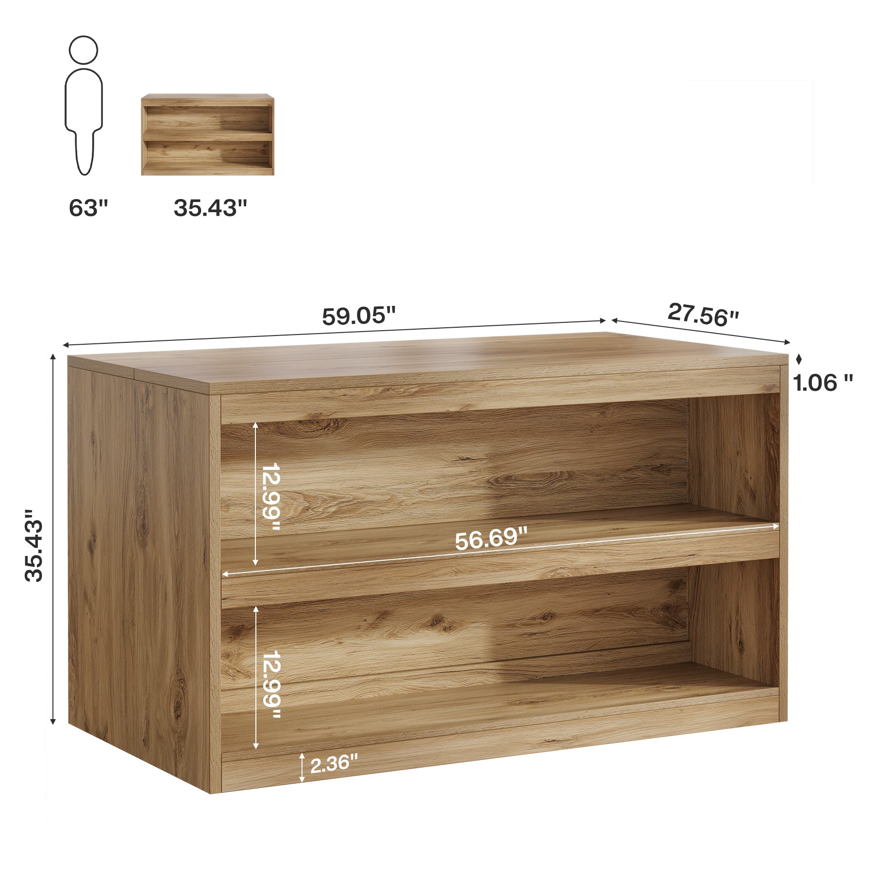 59 Inch Home Bar Table with 2-Tier Shelves, Farmhouse Pub Table for Kitchen and Bistro