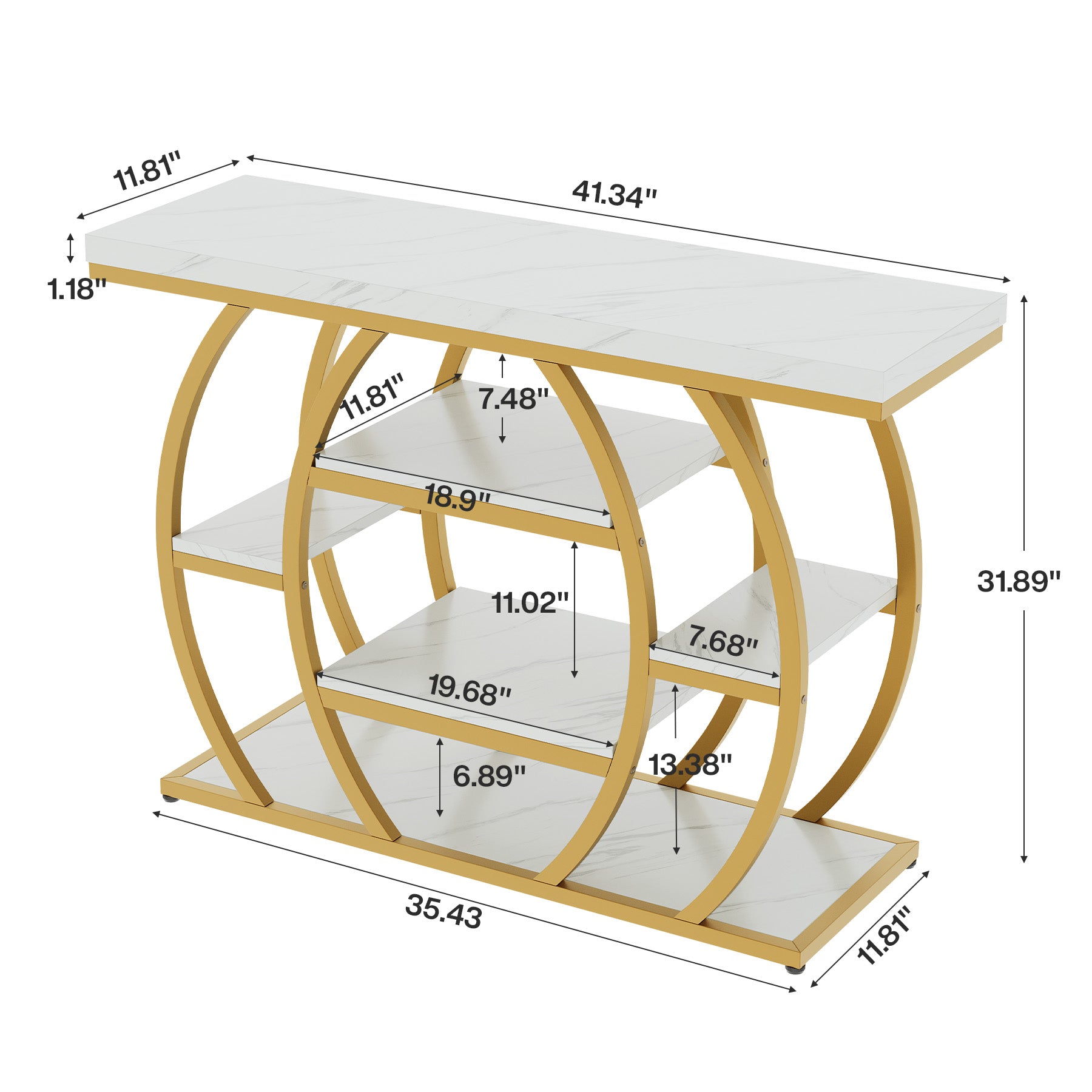 41.3-Inch Modern Console Table with 5-Tier Storage, Narrow Faux Marble Entryway Table for Living Room and Hallway