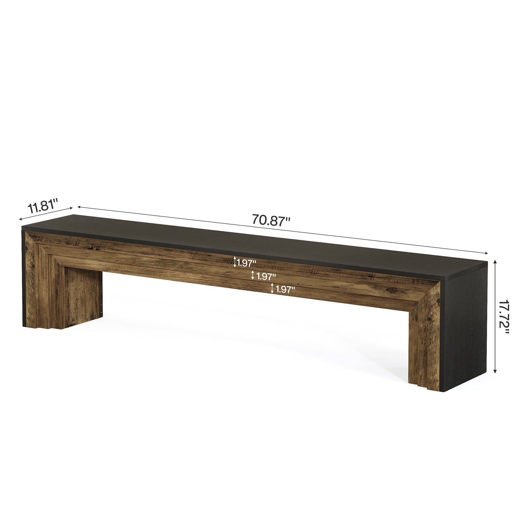 70.9 Inch Extra Long Dining Bench, Farmhouse Wooden Kitchen Bench with 440 lb Capacity for Dining Room