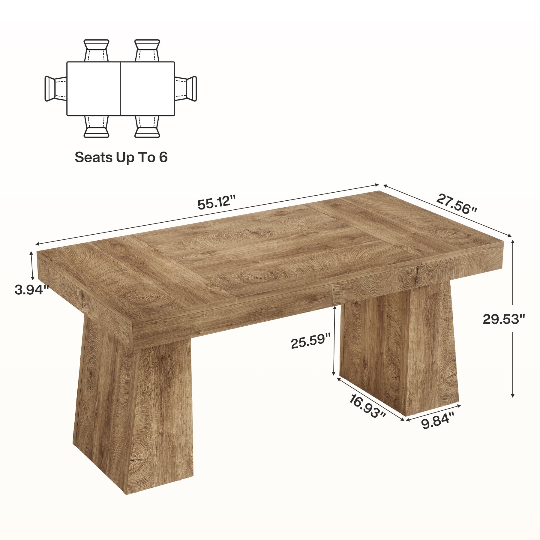 55-Inch Executive Desk, Large Wood Office Computer Desk with Double Pedestal