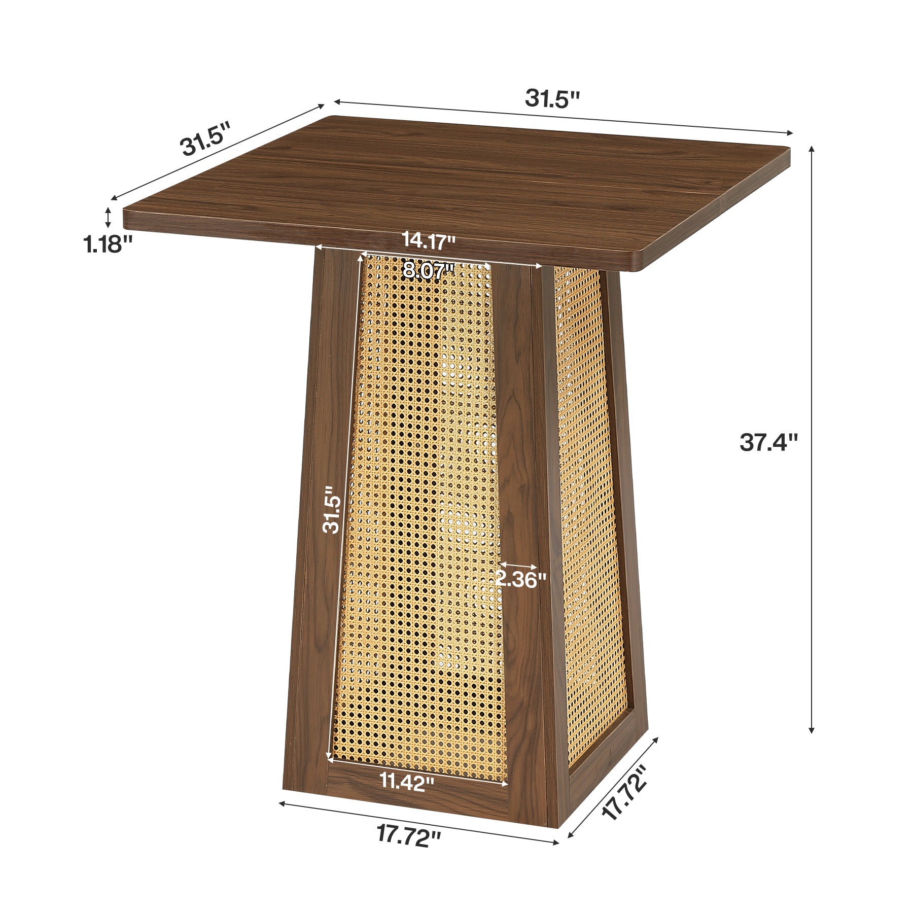 31.5-Inch Square Bar Table, Counter Height Pub Table with Rattan Pedestal Base for Home Bar Kitchen and Small Spaces