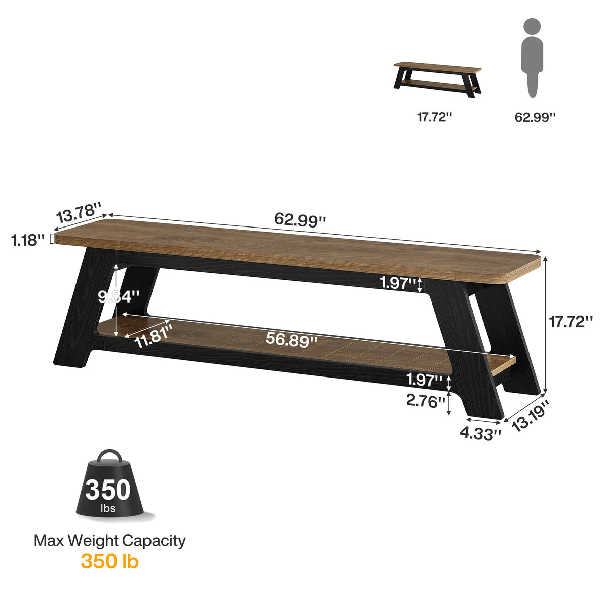 63 Inch TV Stand for 70 Inch TVs with Open Storage Shelf, Modern Farmhouse Media Console for Living Room