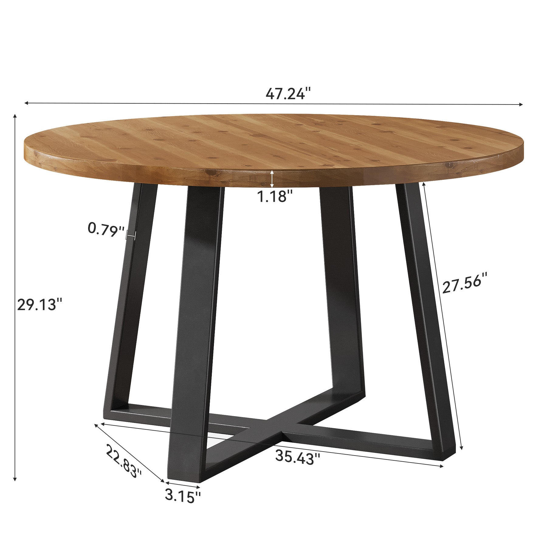 Tribesigns 47-Inch Solid Wood Round Dining Table, 4-6 Person Table with Black Metal Base