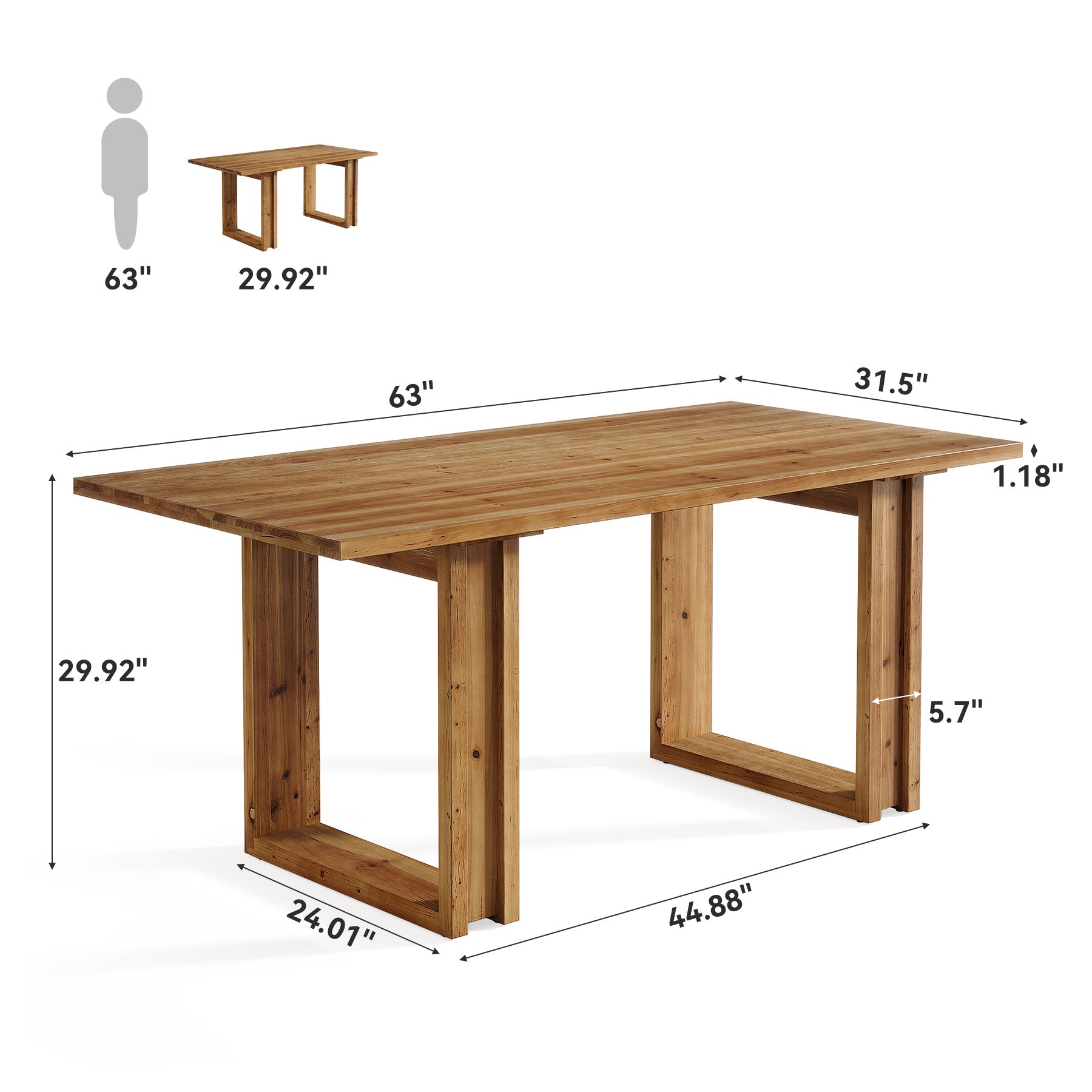 Tribesigns 63-Inch Solid Wood Office Desk, Farmhouse Computer Desk for Home Office and Study