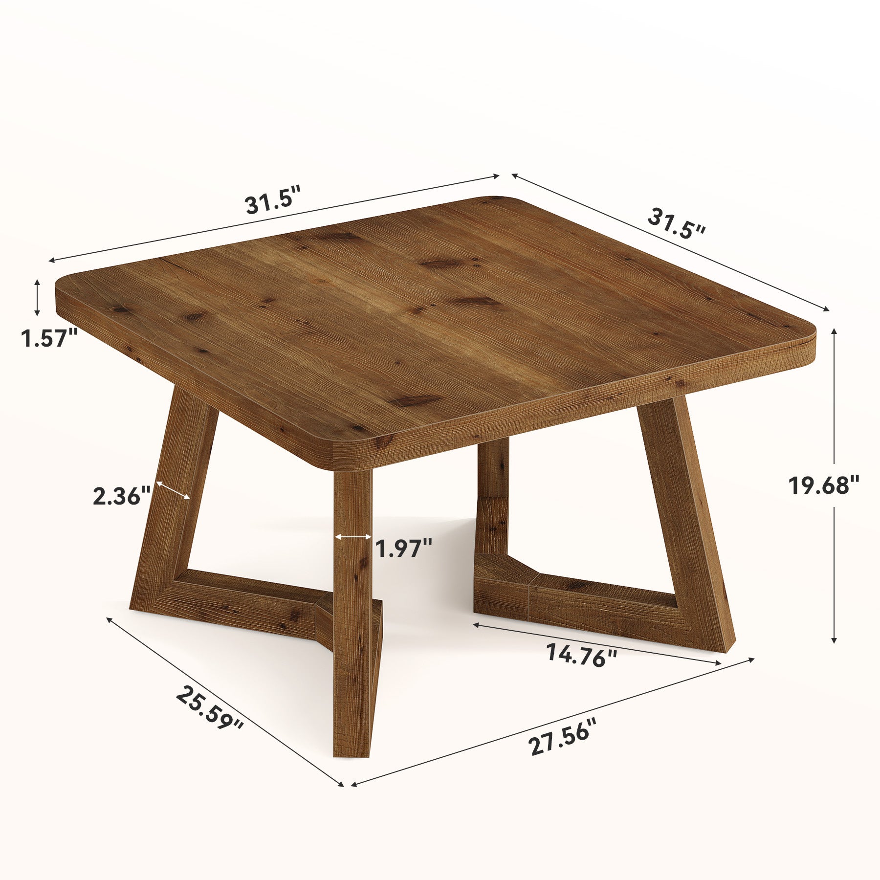 31.5 Inch Solid Wood Square Coffee Table, Farmhouse Center Table with Pedestal for Living Room