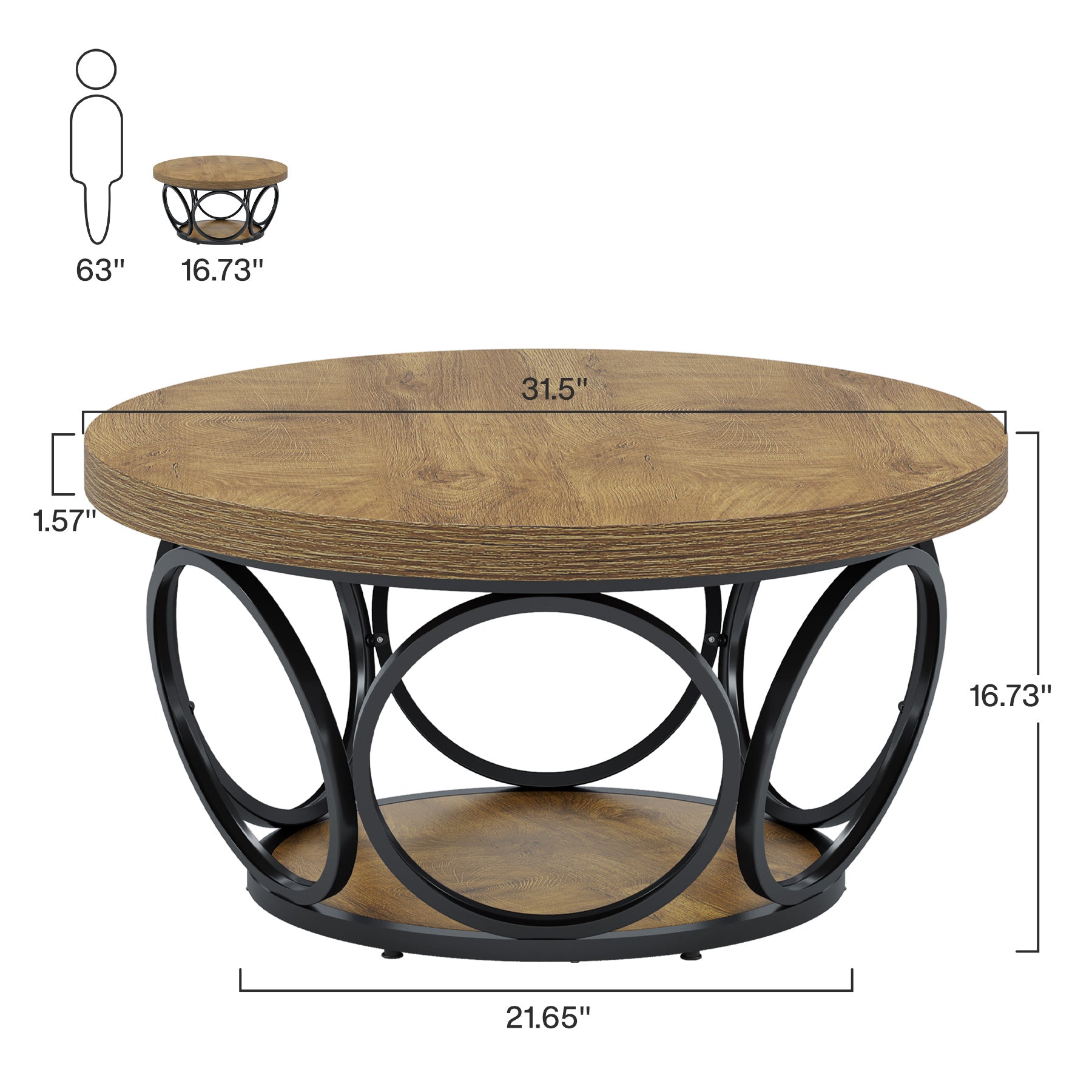 Tribesigns Coffee Table, Round Center Table with 2 Storage Shelves
