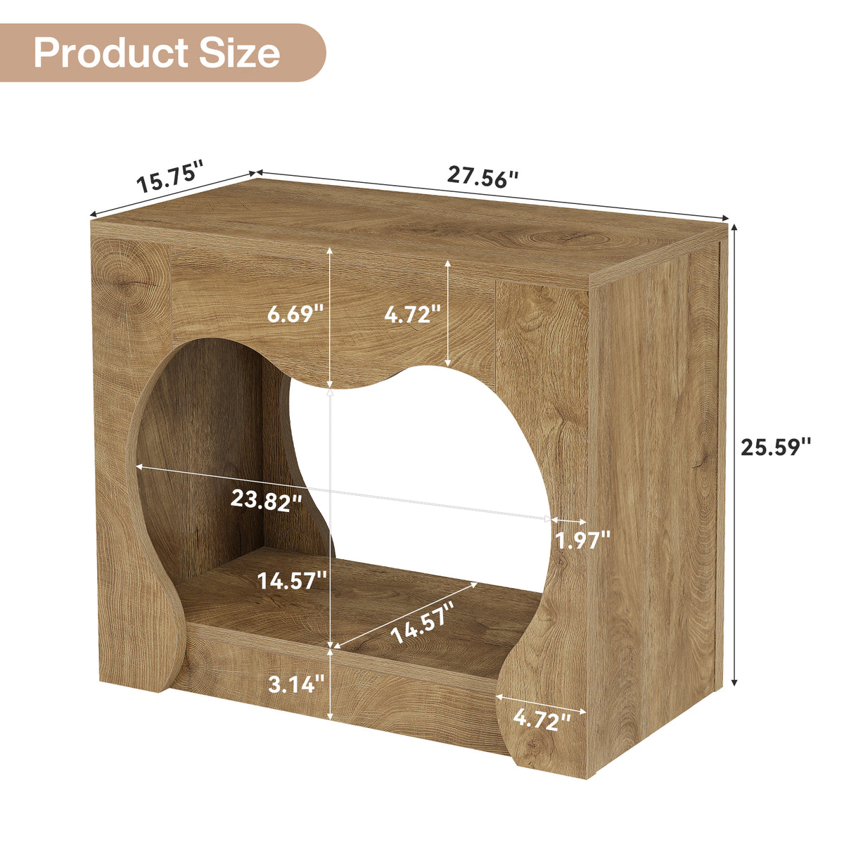 Tribesigns 27.56 Inch End Table with 2-Tier Storage Shelves and Curved Hollow Design, Farmhouse Side Table