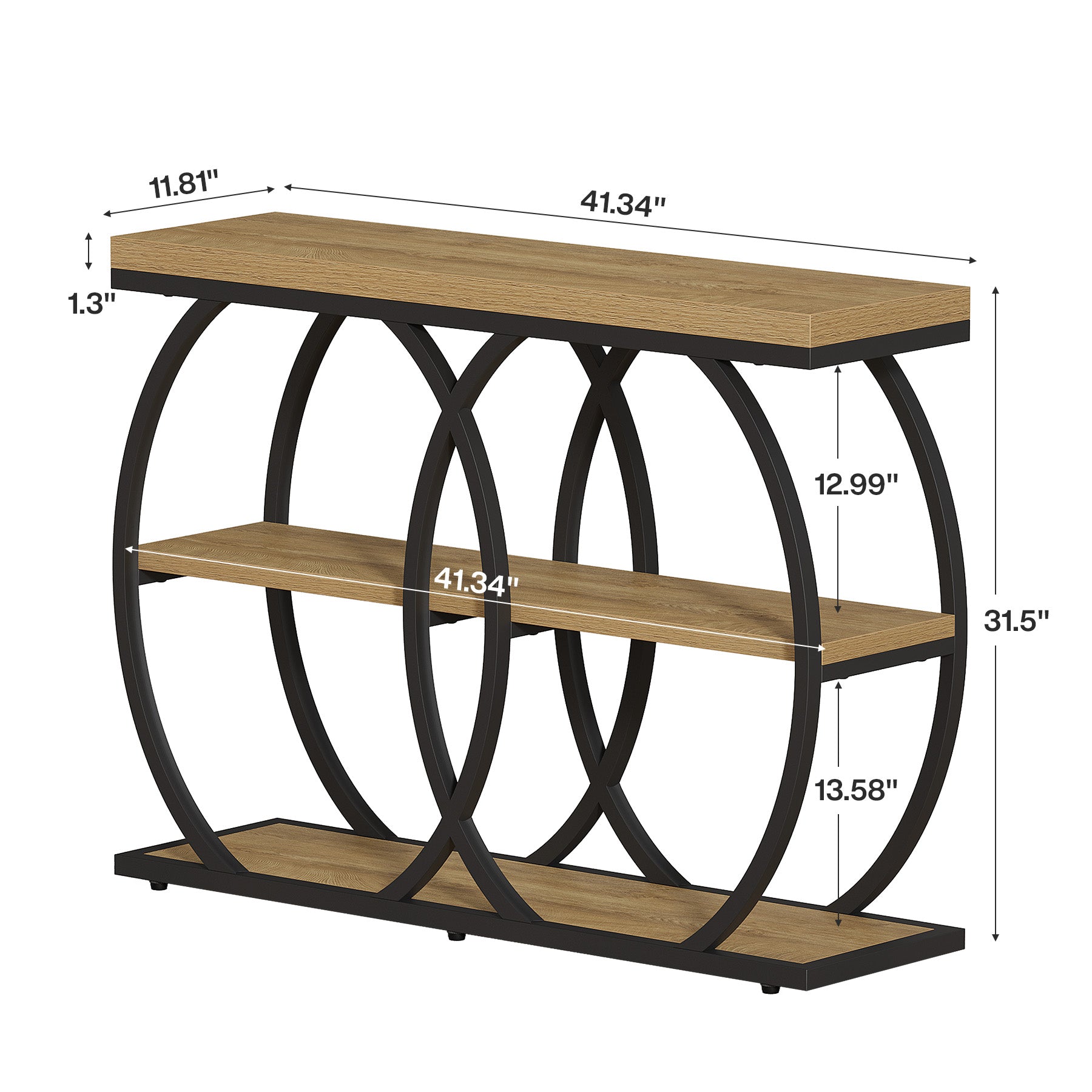 41.3" Industrial Console Table with 3-Tier Storage, Entryway Table for Living Room Hallway Foyer