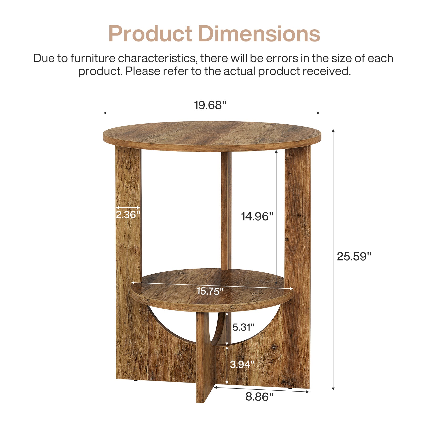 Tribesigns 19.68-Inch Round End Table with Storage, 2-Tier Tall Side Table for Living Room and Bedroom