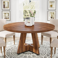 47-Inch Round Dining Table - Wood Kitchen Table for Dining Room and Living Room#Colour_Vintage Brown