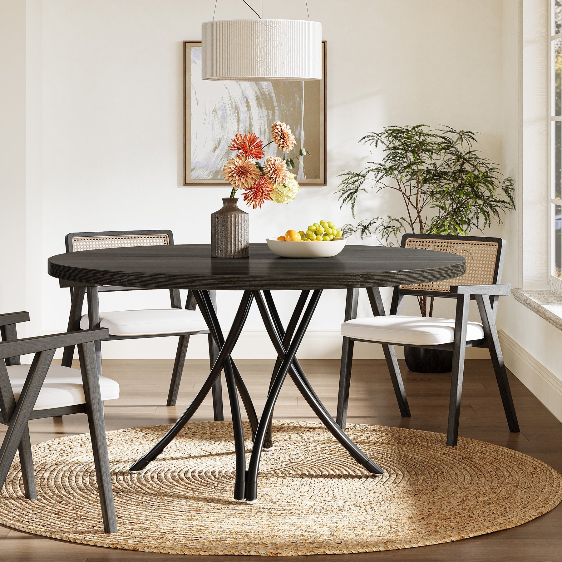 47" Dining Table, Wood Circle Kitchen Table for 4
