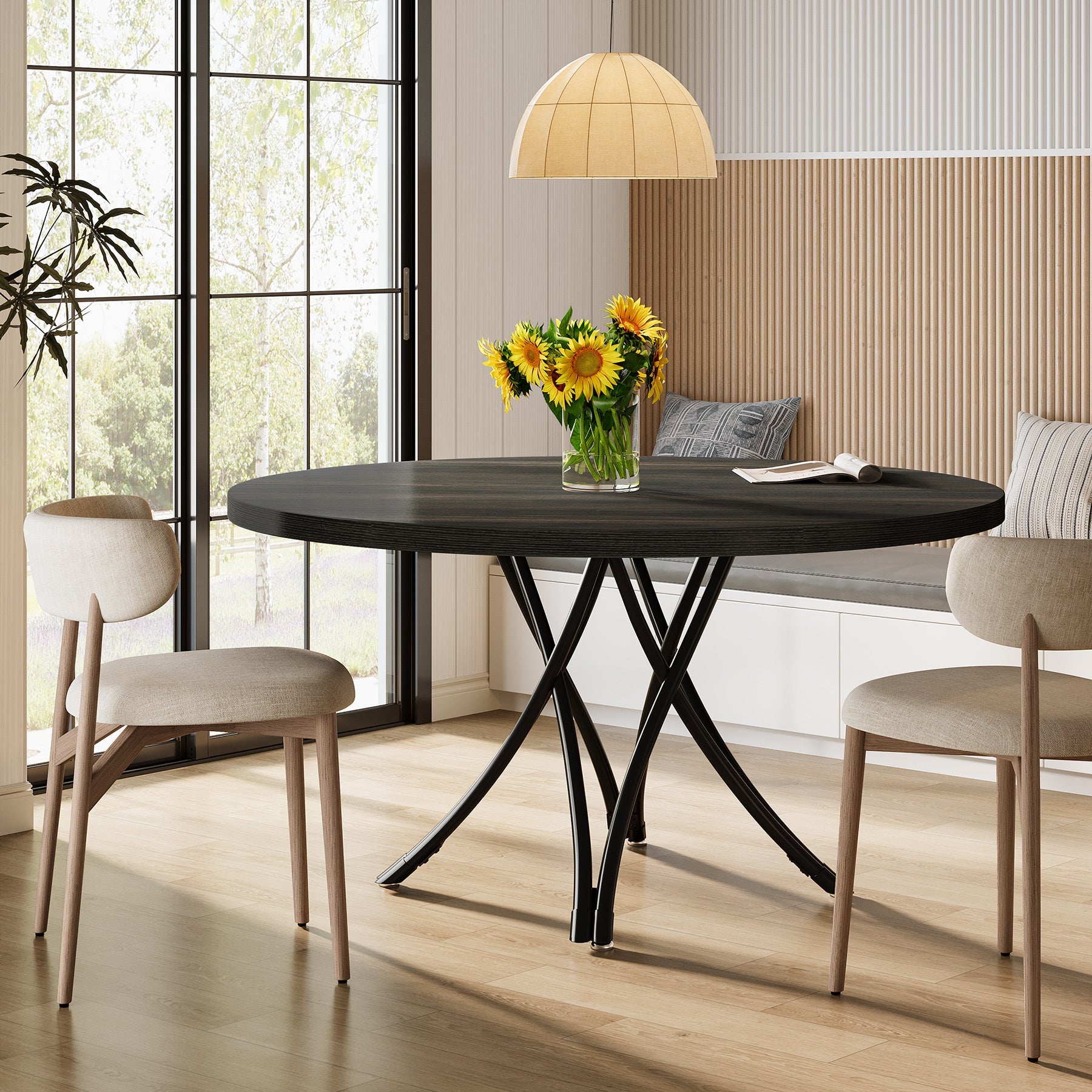 47" Dining Table, Wood Circle Kitchen Table for 4