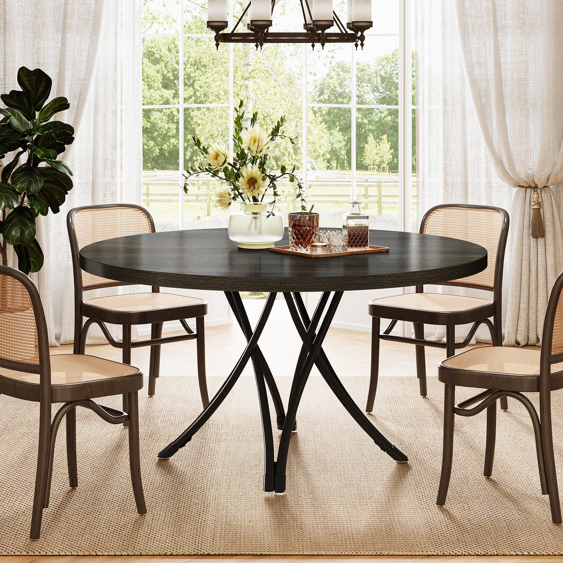 47" Dining Table, Wood Circle Kitchen Table for 4