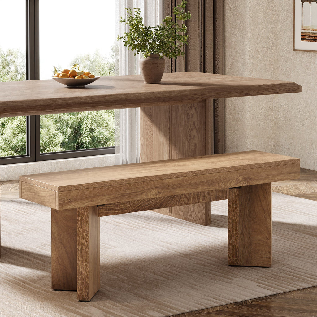 47 Inch Farmhouse Wooden Bench Sturdy Indoor Seating Home