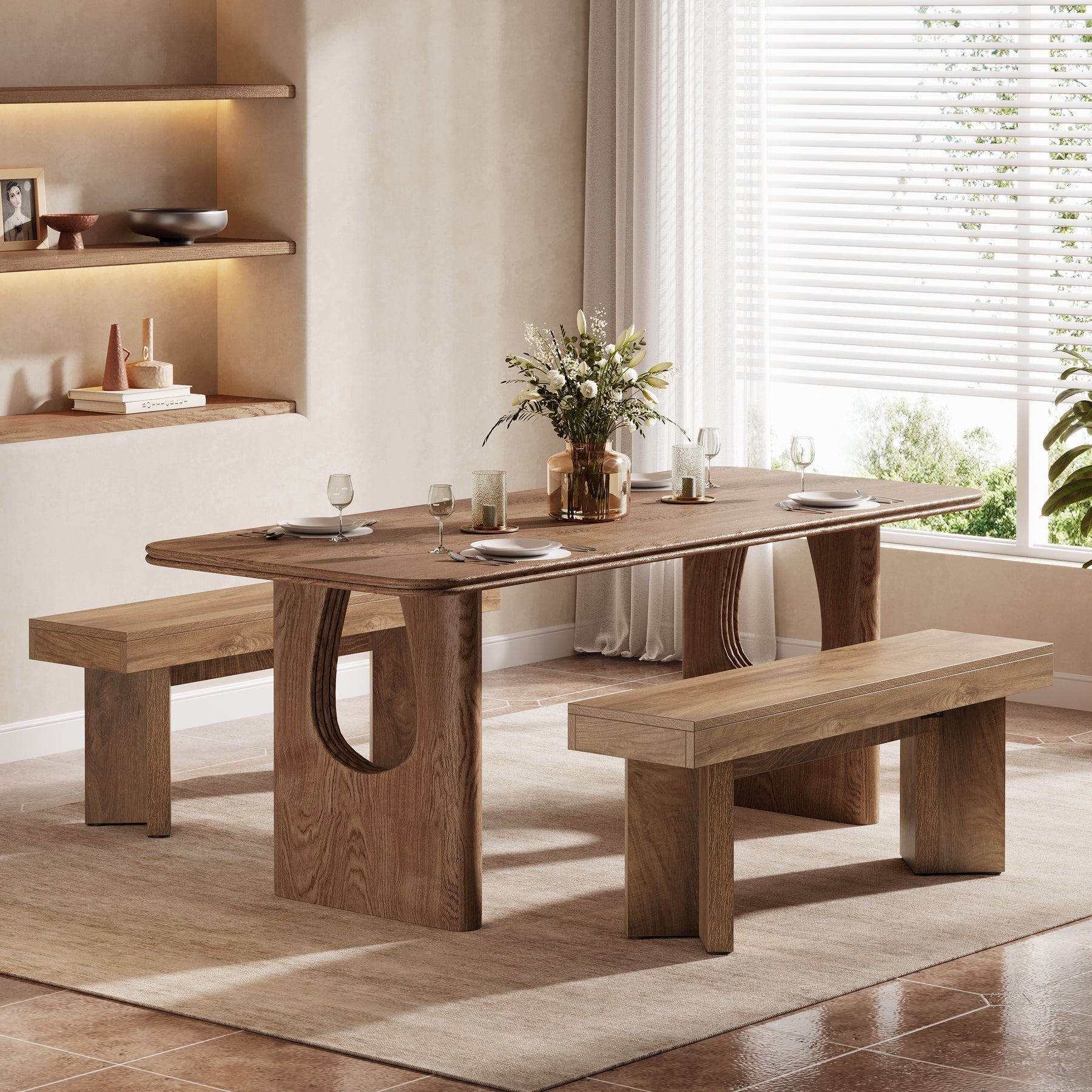 47" Kitchen Table Bench, Farmhouse Dining Bench with Sturdy Frame Tribesigns