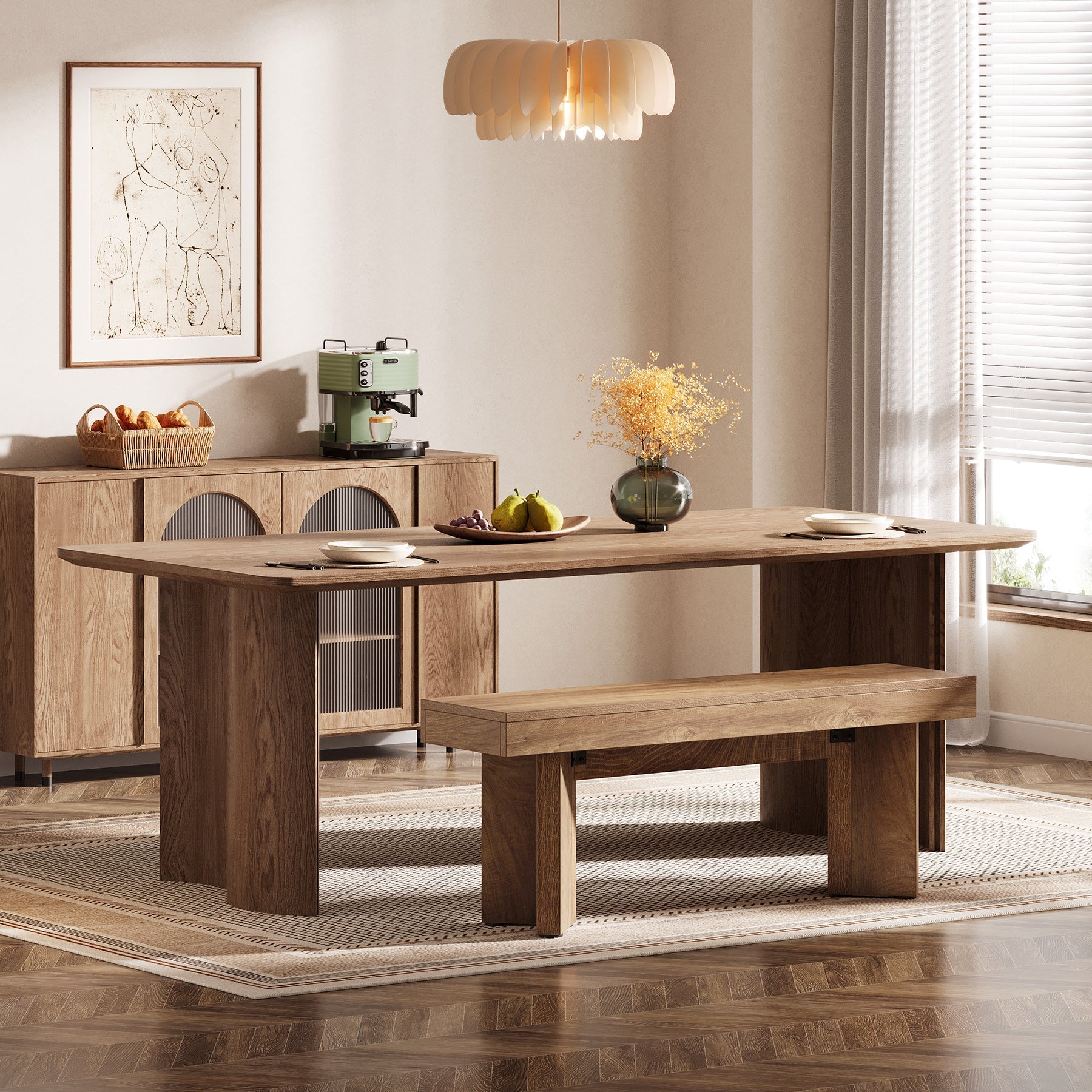 47" Kitchen Table Bench, Farmhouse Dining Bench with Sturdy Frame Tribesigns