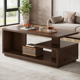 47.24" Mid-Century Coffee Table - Walnut Wood 3-Tier Storage Table w/Thick Base 3