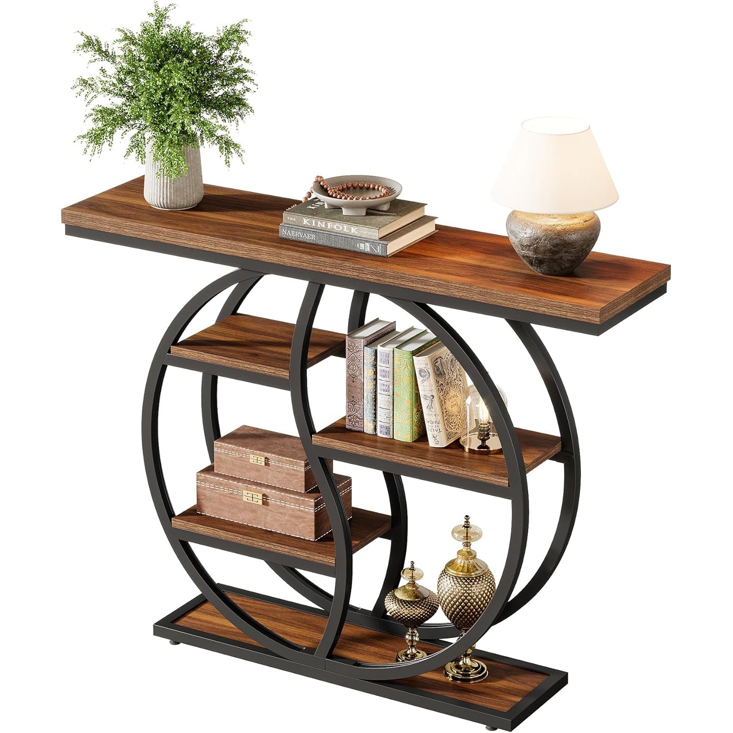 47.2" Industrial Console Table - 5-Tier Slim Sofa Table w/Wood Shelves for Entryway