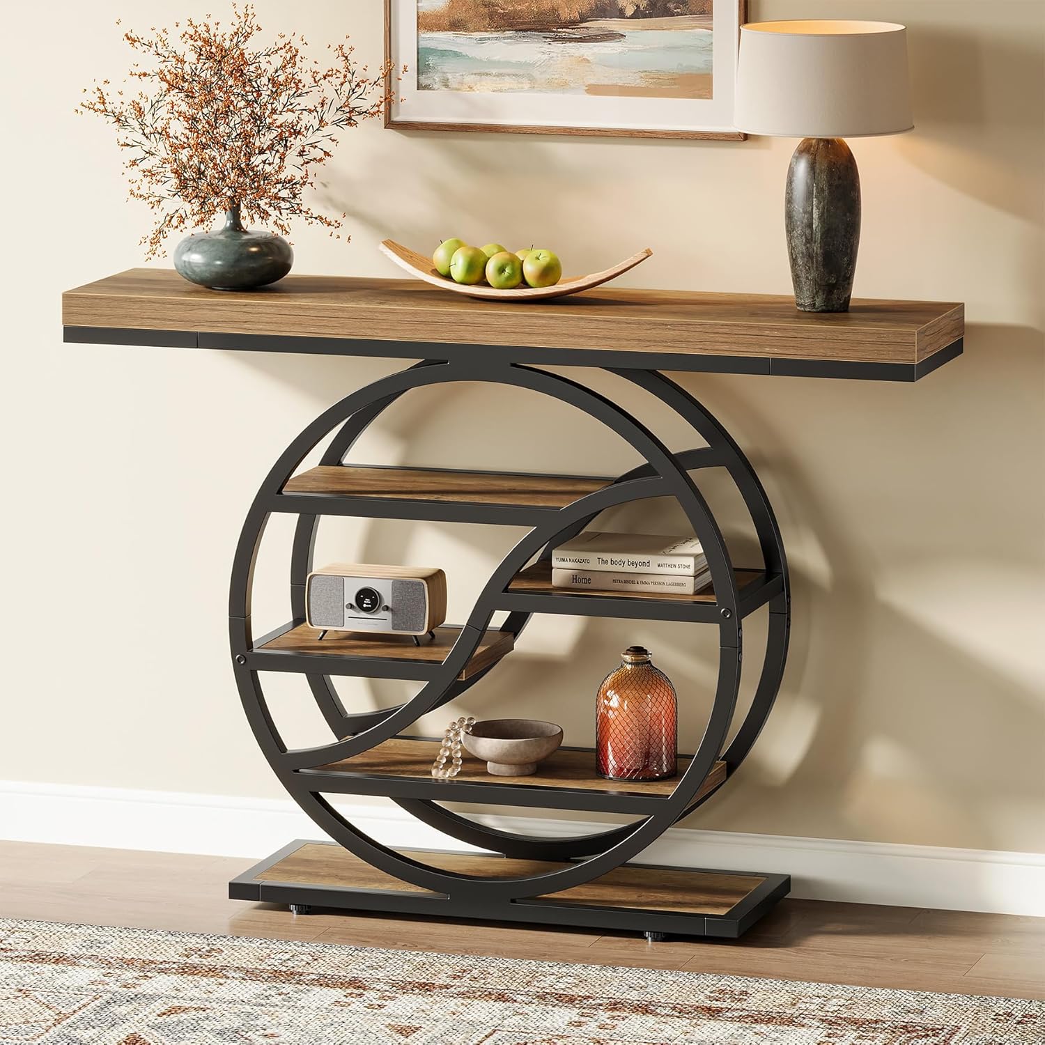 47" Industrial Console Table - 6-Tier Entryway Shelf w/Metal Frame