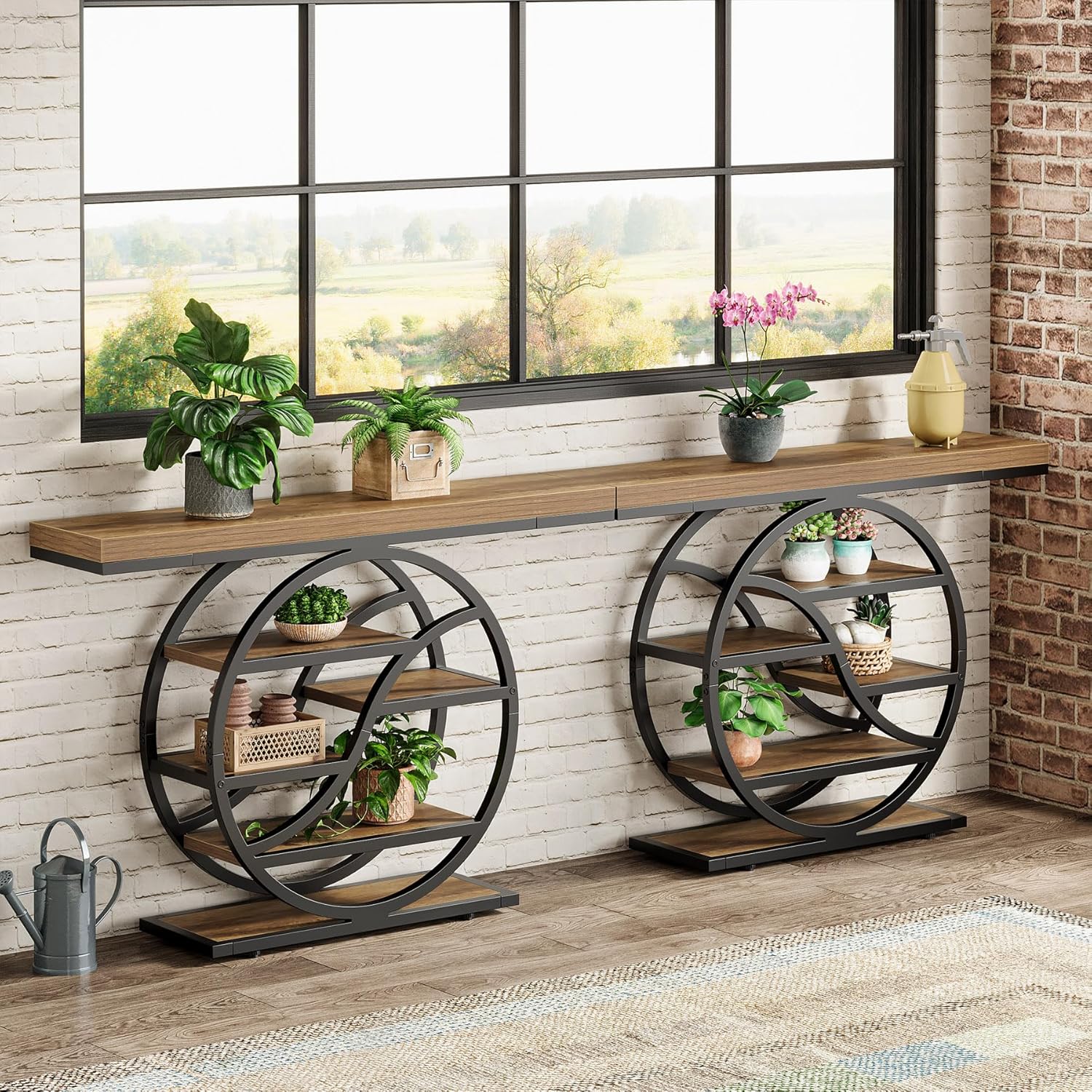 47" Industrial Console Table - 6-Tier Entryway Shelf w/Metal Frame
