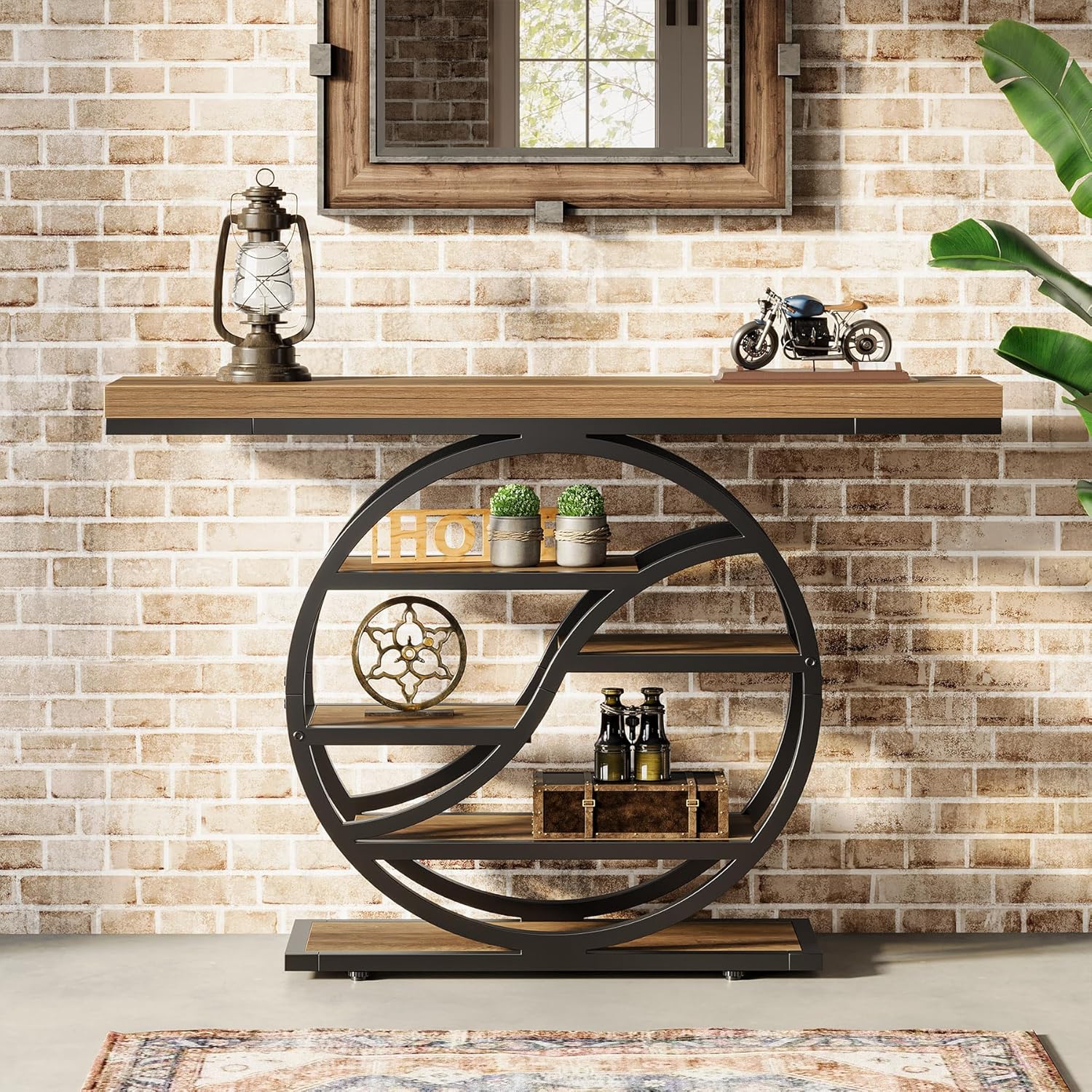 47" Industrial Console Table - 6-Tier Entryway Shelf w/Metal Frame
