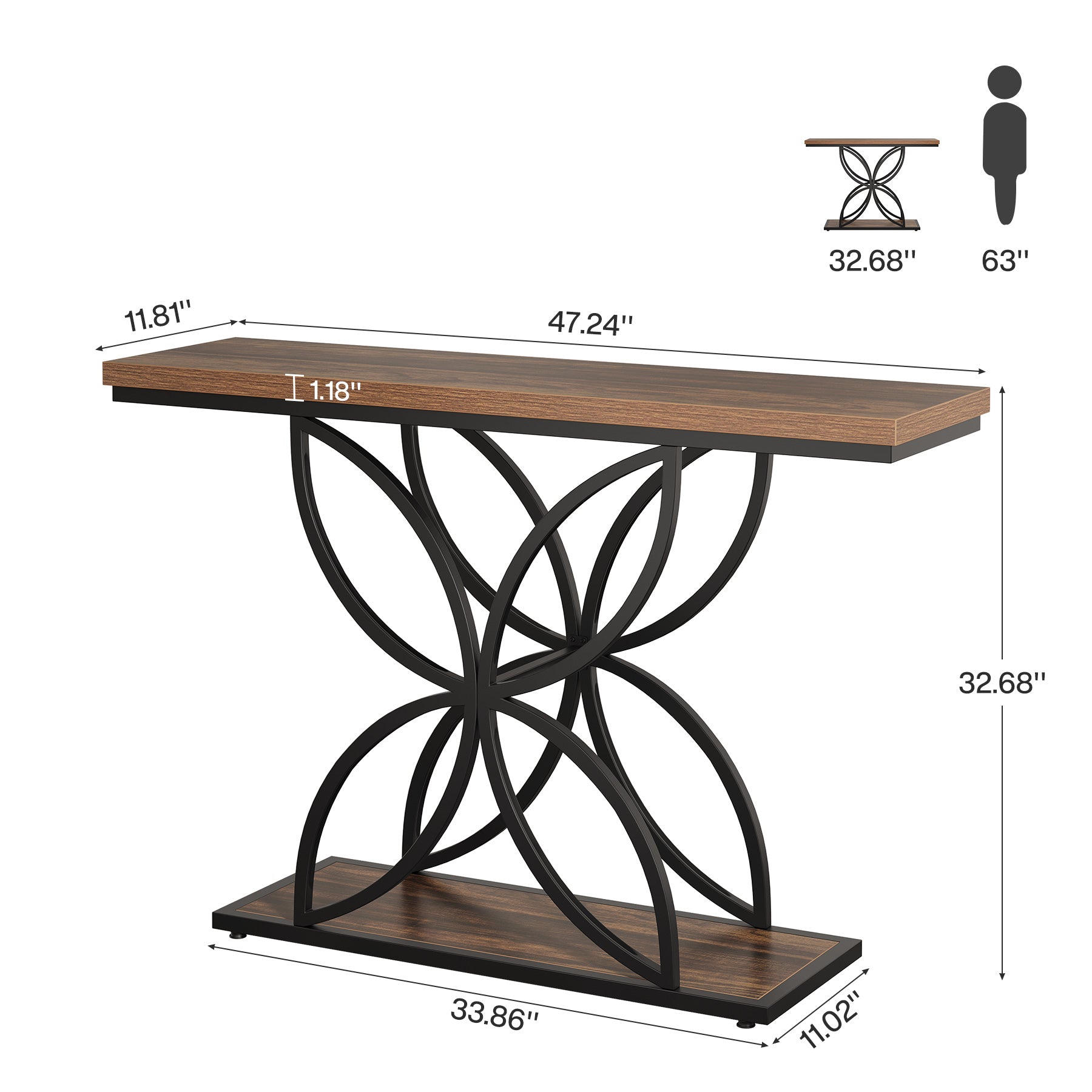 47" Industrial Console Table - Butterfly Base Entryway Table